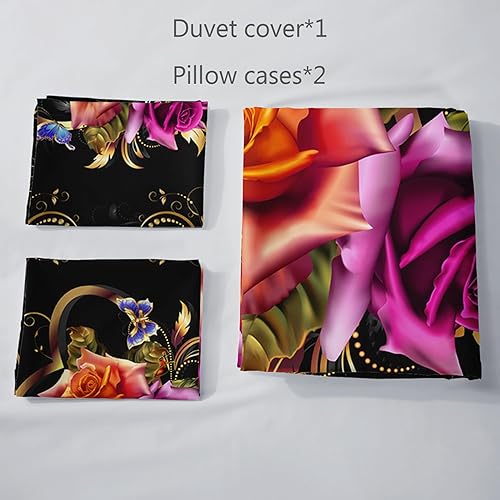 Miniatura 21 de AILONEN Juego de funda de edredón de rosa roja, tamaño King, juego de ropa de cama de delfín estrellado azul, funda de edredón romántica de San