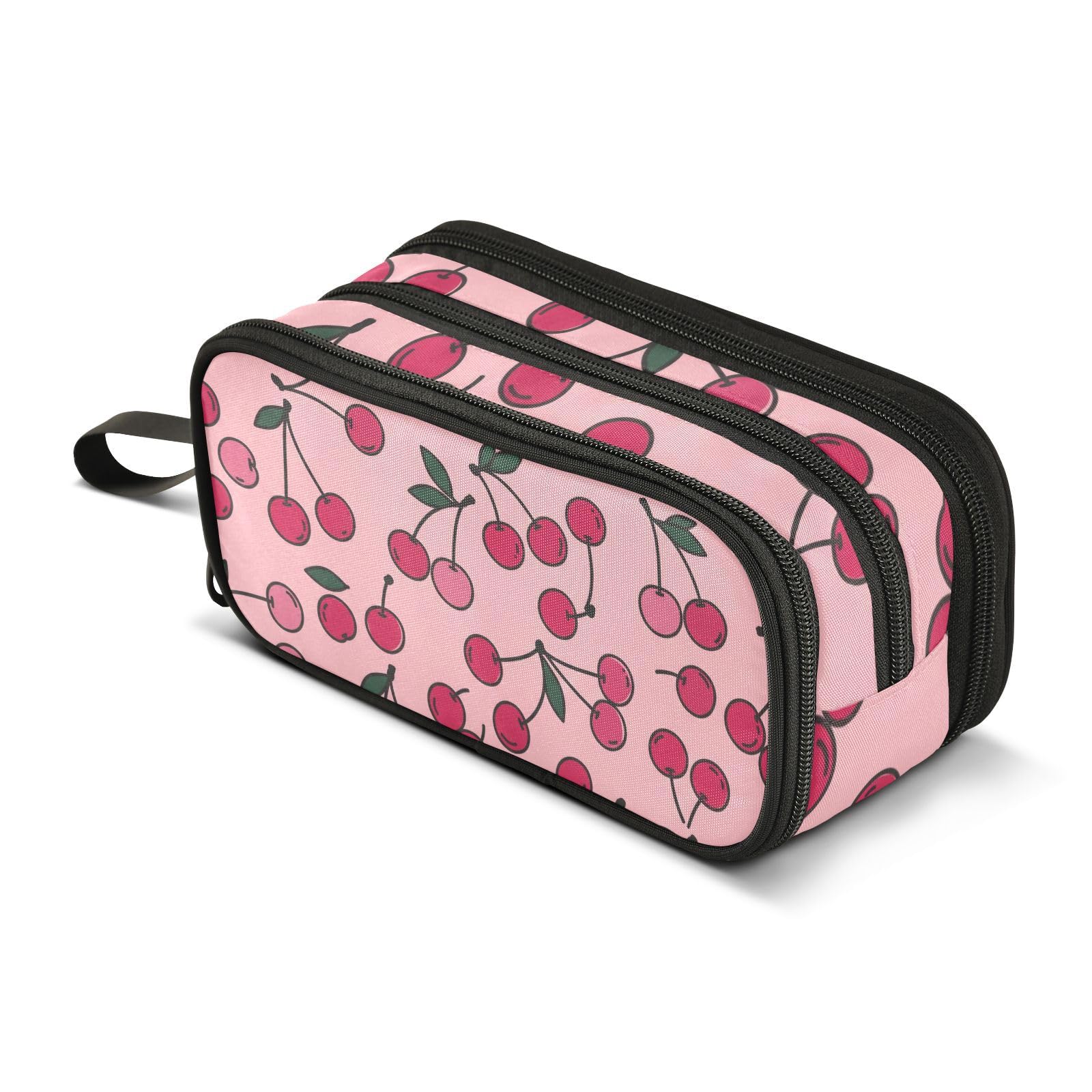 ISAOA Big Capacity Pencil Cases Cherry Pattern Pouch Bag Large Pen Bag Stationery Bag for Girls Boys Student Adults Zipper Pencil Pouch