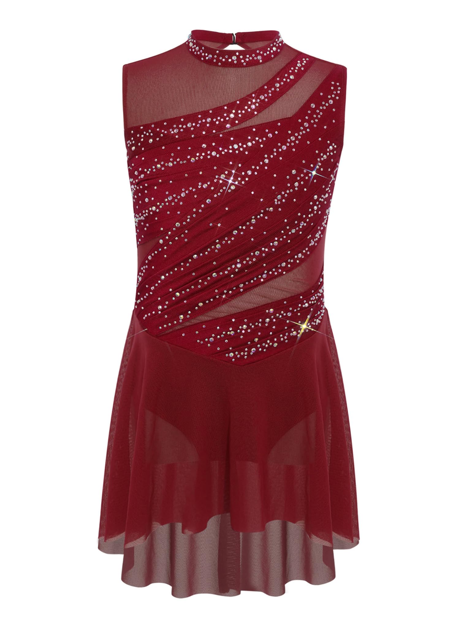Abito da Pattinaggio Artistico Bambina Strass Leotards Body Danza Classica Senza Manica Body da Ginnastica Artistica Vestito da Balletto Dancewear
