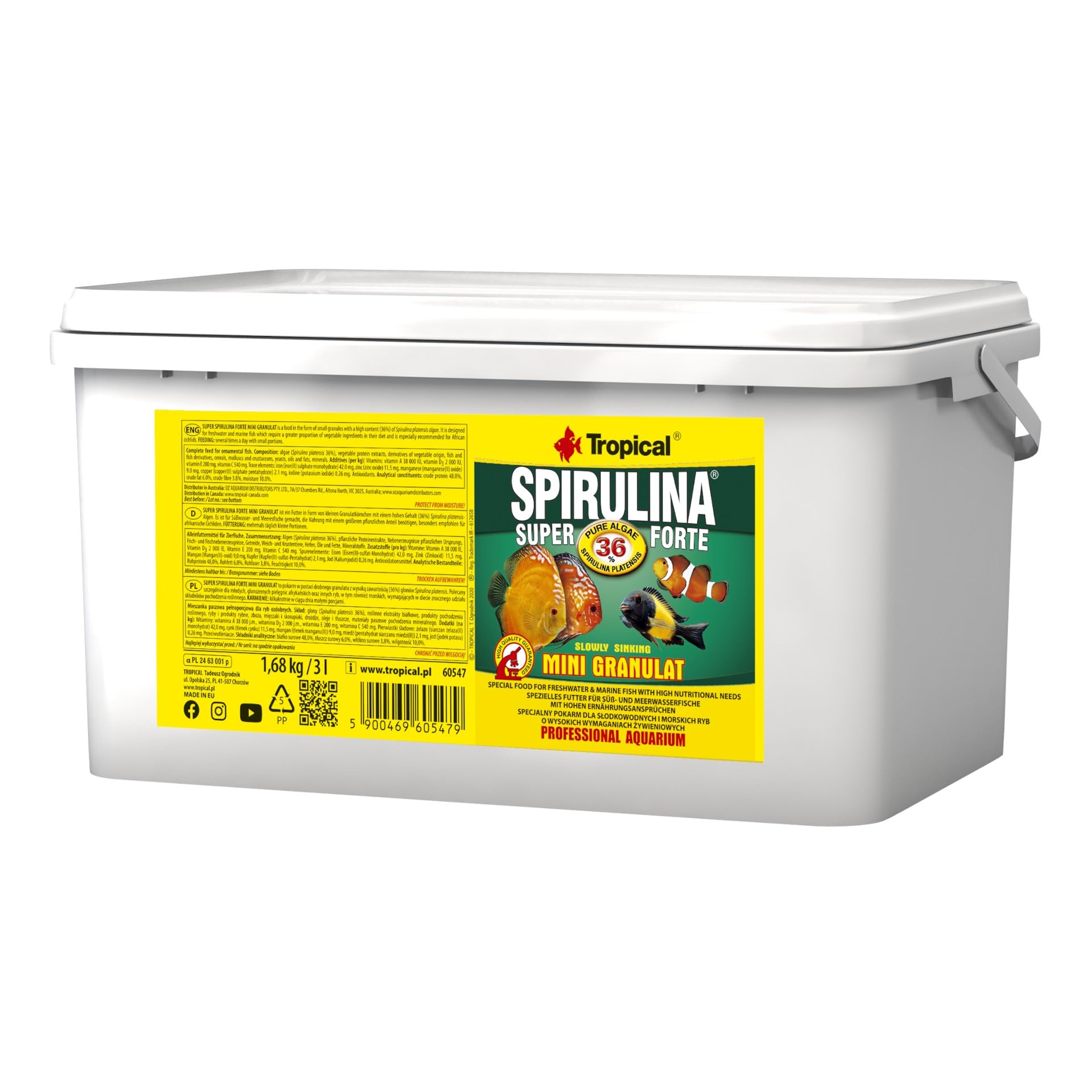 Super SPIRULINA Forte Mini GRANULAT 3L / 1,68kg - Alimento Especial para Peces de Agua Dulce y Marina con Altas Necesidades nutricionales