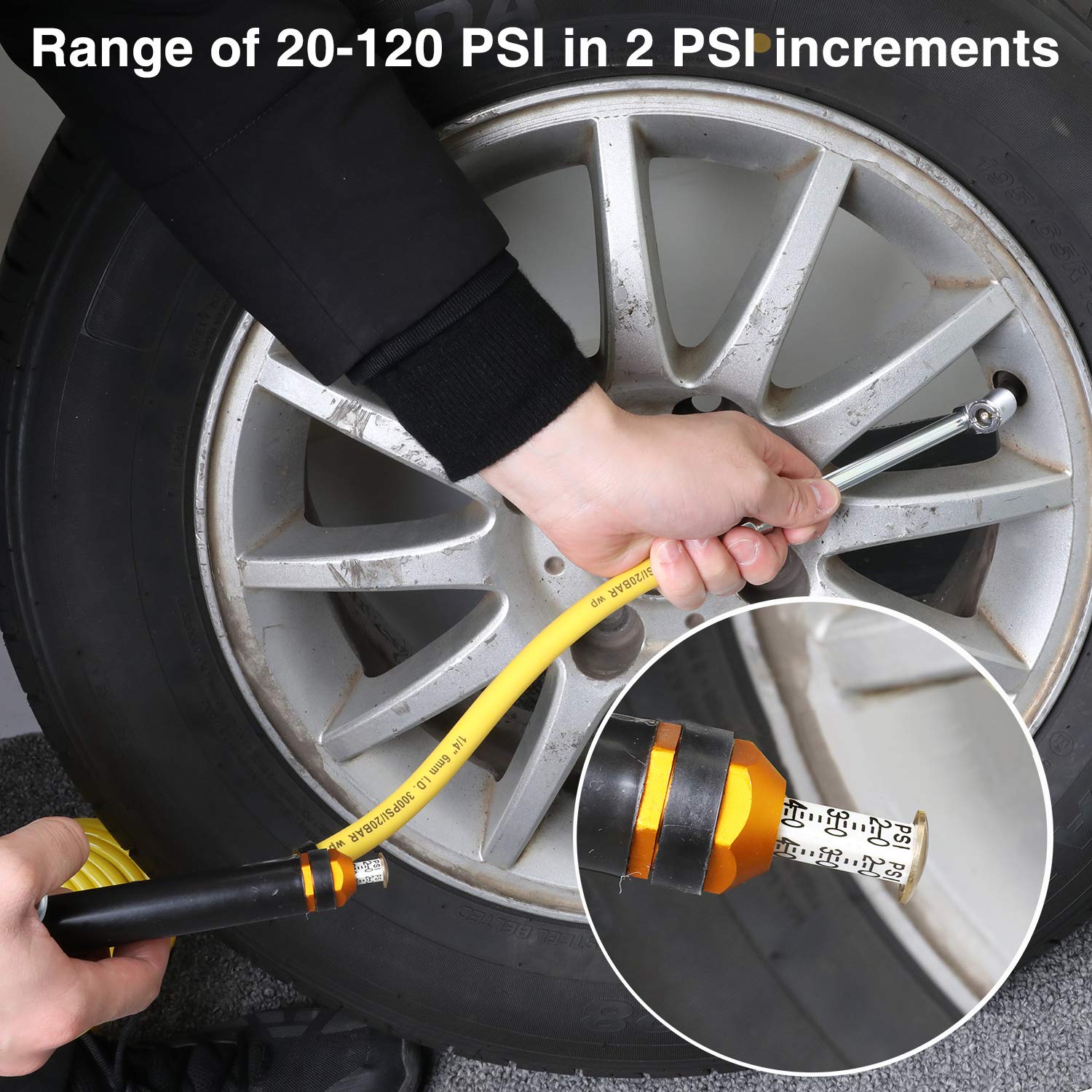 Hromee 14 piezas Bayoneta inflador de neumáticos calibre Kit con 13 pulgadas manguera híbrida 6 pulgadas Dual Foot Air Chuck Quick Connect acoplador de válvula de neumático accesorios Ball Foot y