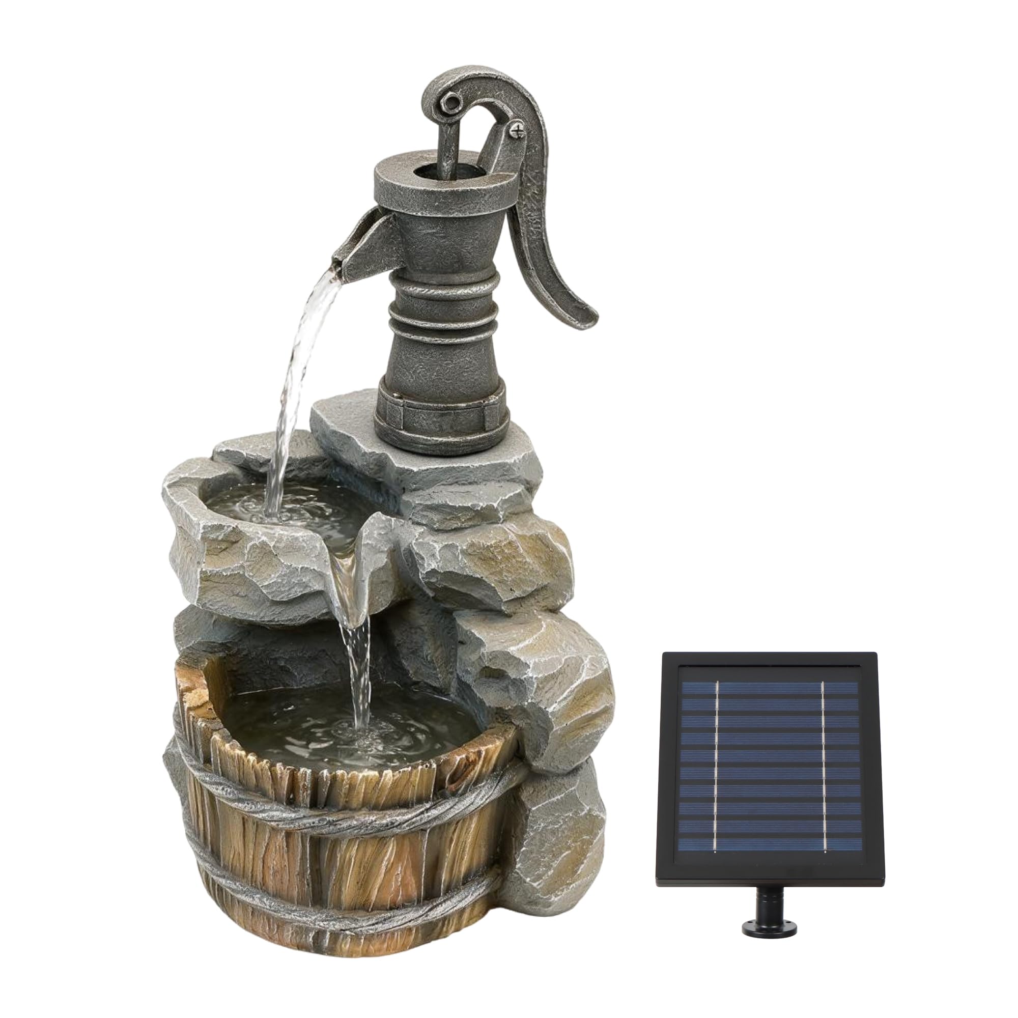 Gardenwize - Hand Pump Solar Water Feature Garden with Battery Backup