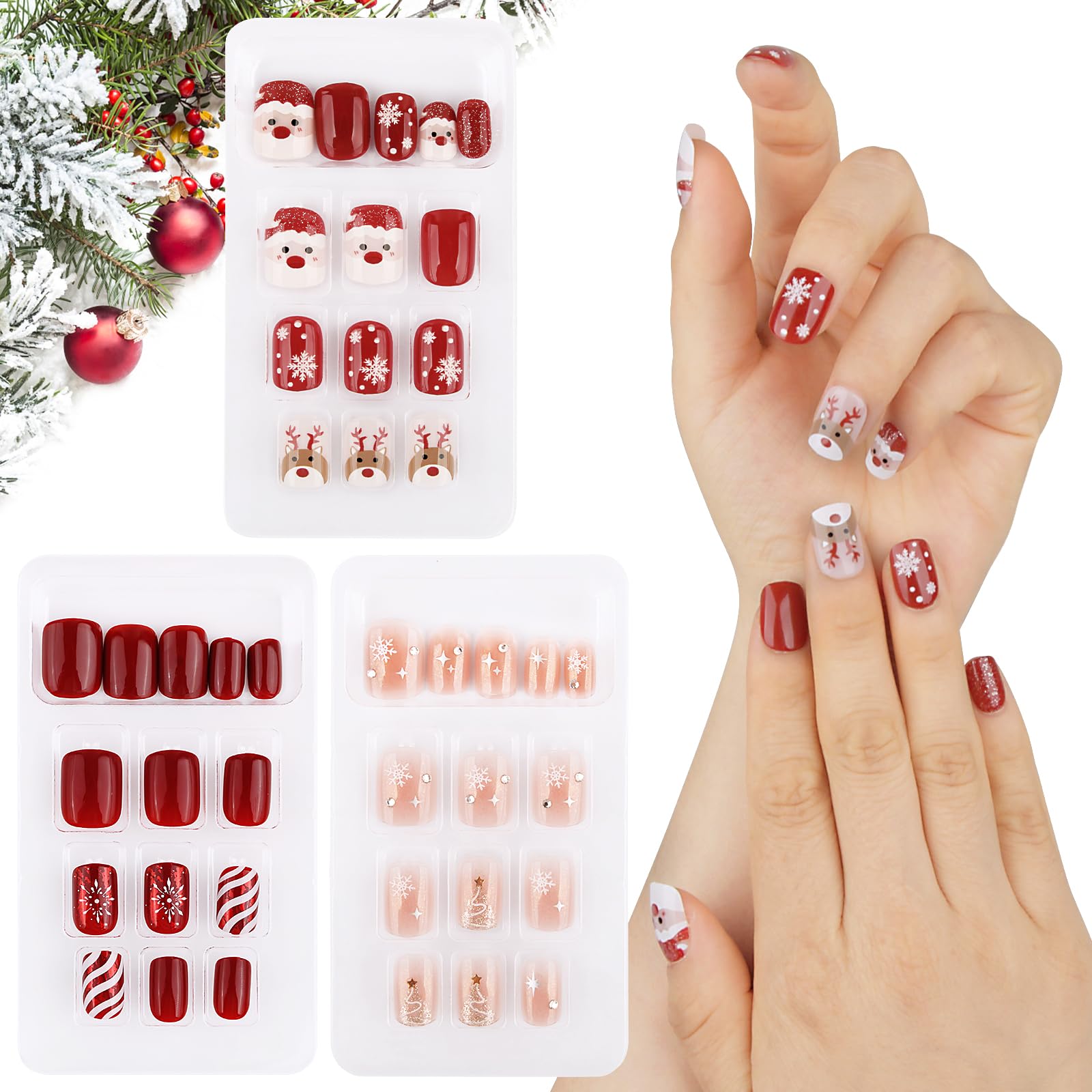 Künstliche Nägel Für Weihnachten – 24 Stück Zum Aufkleben In Gold Love (mit Kleber)