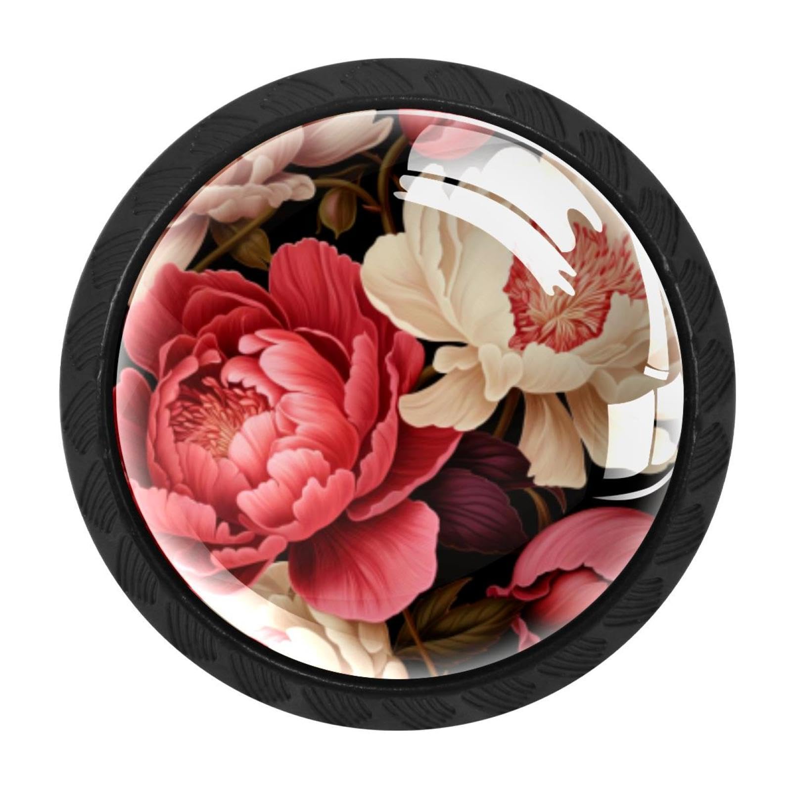CHENZZZZ 4 Pieces Round Cabinet Knobs Rustic Dresser Knobs, Drawer Cupboard Wardrobe Cabinet Pulls Handles Hardware for Home Kitchen Furniture, Peony