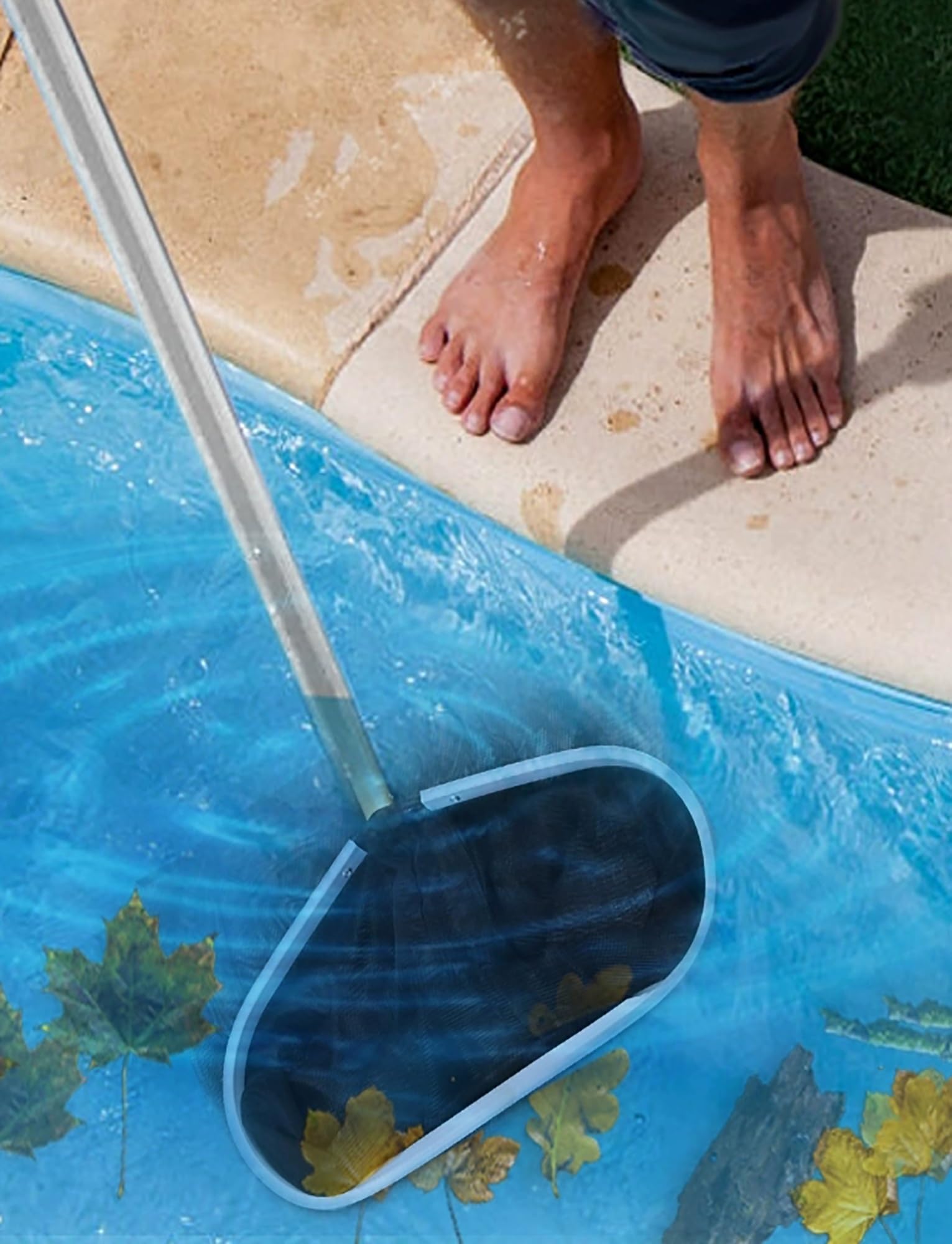 Questo retino per Piscina Resistente, retino per la Pulizia delle Foglie della Piscina, retino a rastrello per Foglie della Piscina con Maglia fine Adatto a Tutti i Pali Standard (300 cm/118