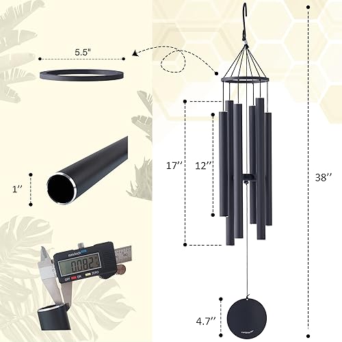 Miniatura 9 de Campanillas de viento para tono profundo exterior, campanillas de viento de 38 pulgadas para exteriores, campanillas de viento de tono profundo,