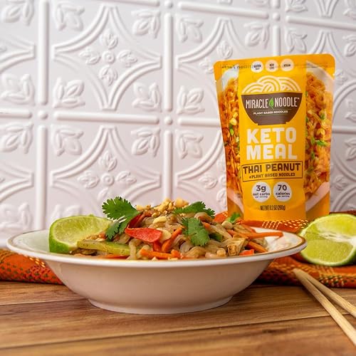Miniatura 7 de Miracle Noodle Comida lista para comer de maní tailandés, 10 onzas (paquete de 6), fideos Shirataki Konjac a base de plantas, 70 calorías por