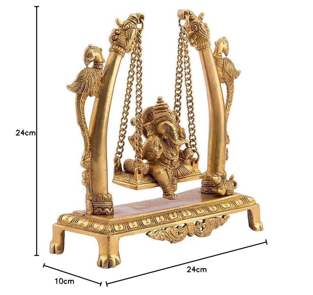 Ganesh en laiton sur Jhoola Ganesh Swing Décoration d'intérieur Pièce d'exposition Cadeau Statue 24 cm Doré 1 pièce Standard