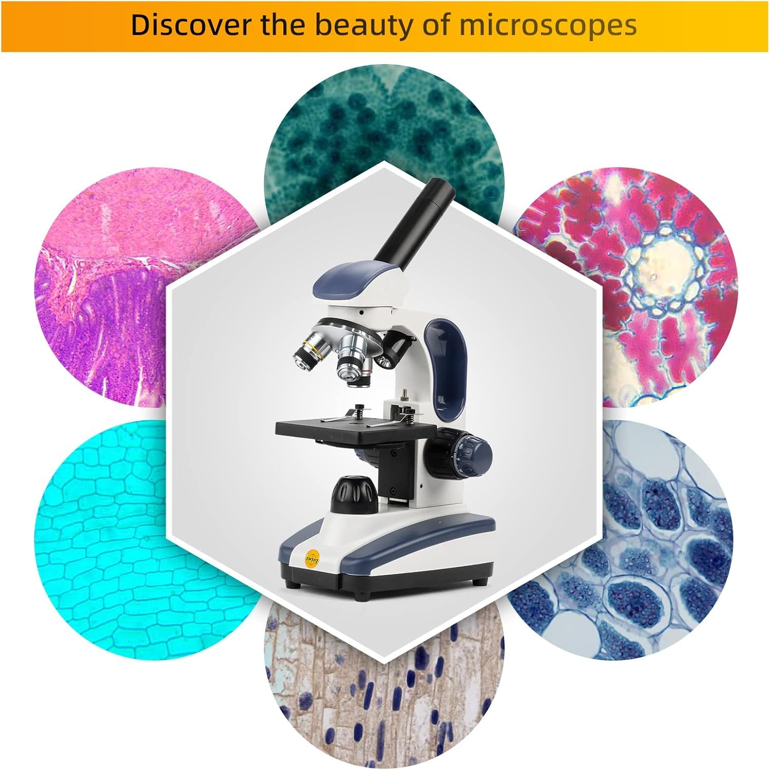 Swift Microscopio monocular Compuesto SW200DL con Aumento de 40X-1000X, luz Dual, Enfoque Fino de precisión, Ocular de Campo Ancho 25X y Capacidad inalámbrica para Estudiantes Principiantes