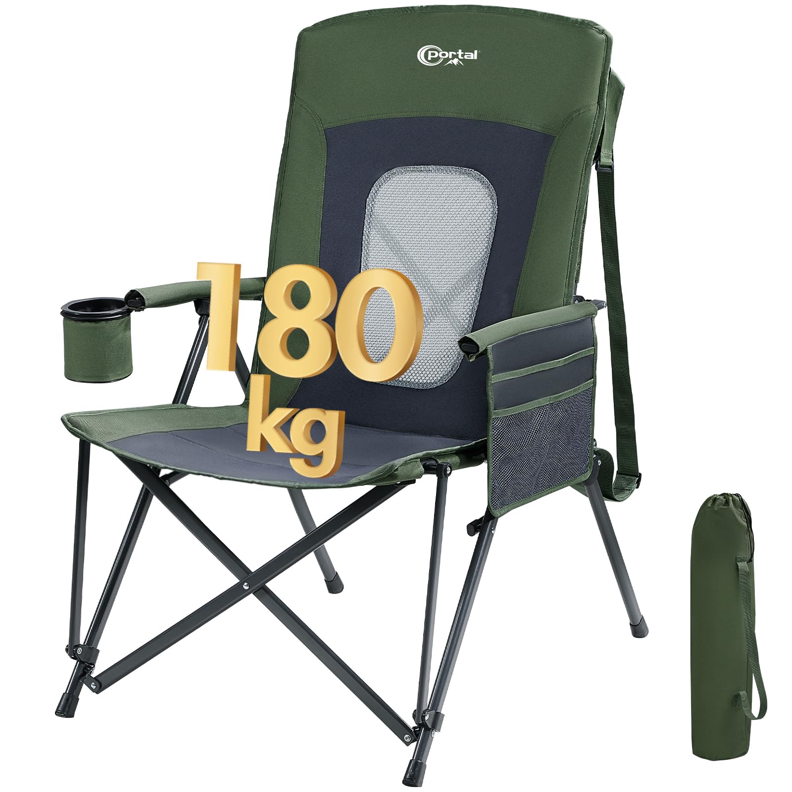 Folding Camping Chair for Adults High Back Heavy Duty 180KG Load Foldable Garden Picnic Festival Collapsible Chair Oversized Hard Armrests Mesh Back Portable for Fishing Beach Patio