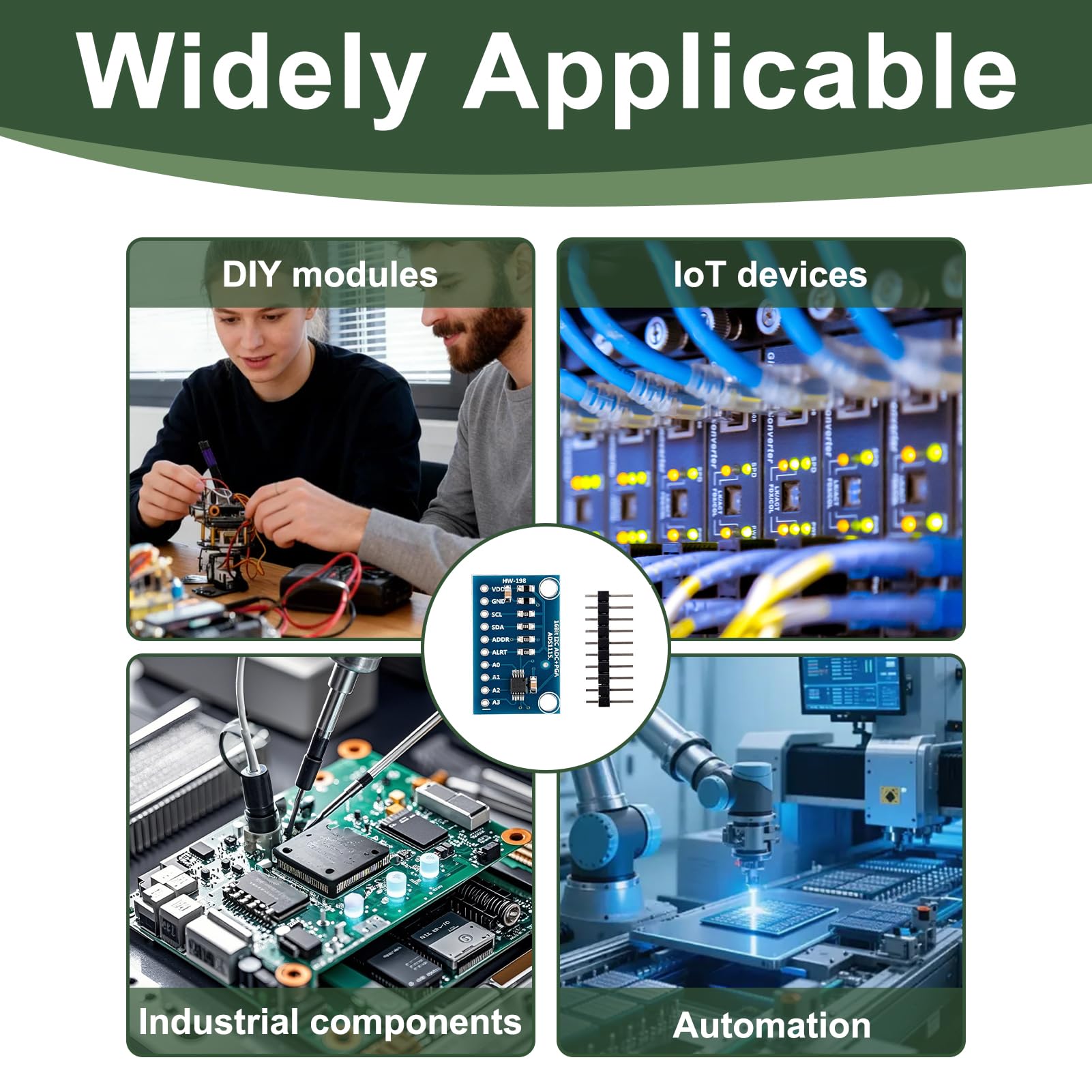 3 Pezzi Modulo ADC ADS1115 16 Bit a 4 Canali, Modulo ADS1115 per Raspberry Pi, Microcontrollori, Risoluzione 16 Bit, Interfaccia I2C, Conversione Analogica Digitale, 2,0V a 5,5V