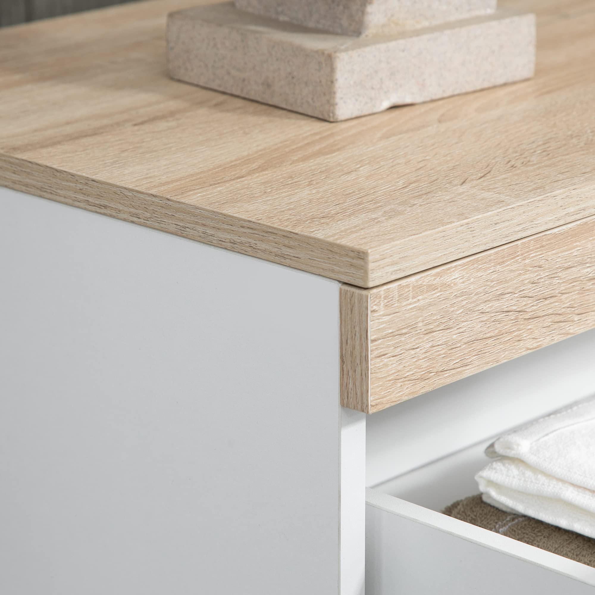 HOMCOM Cassettiera 5 Cassetti in Legno, Cassettiera Camera da Letto con Dispositivo Antiribaltamento, 80x40x109 cm, Bianco e Rovere