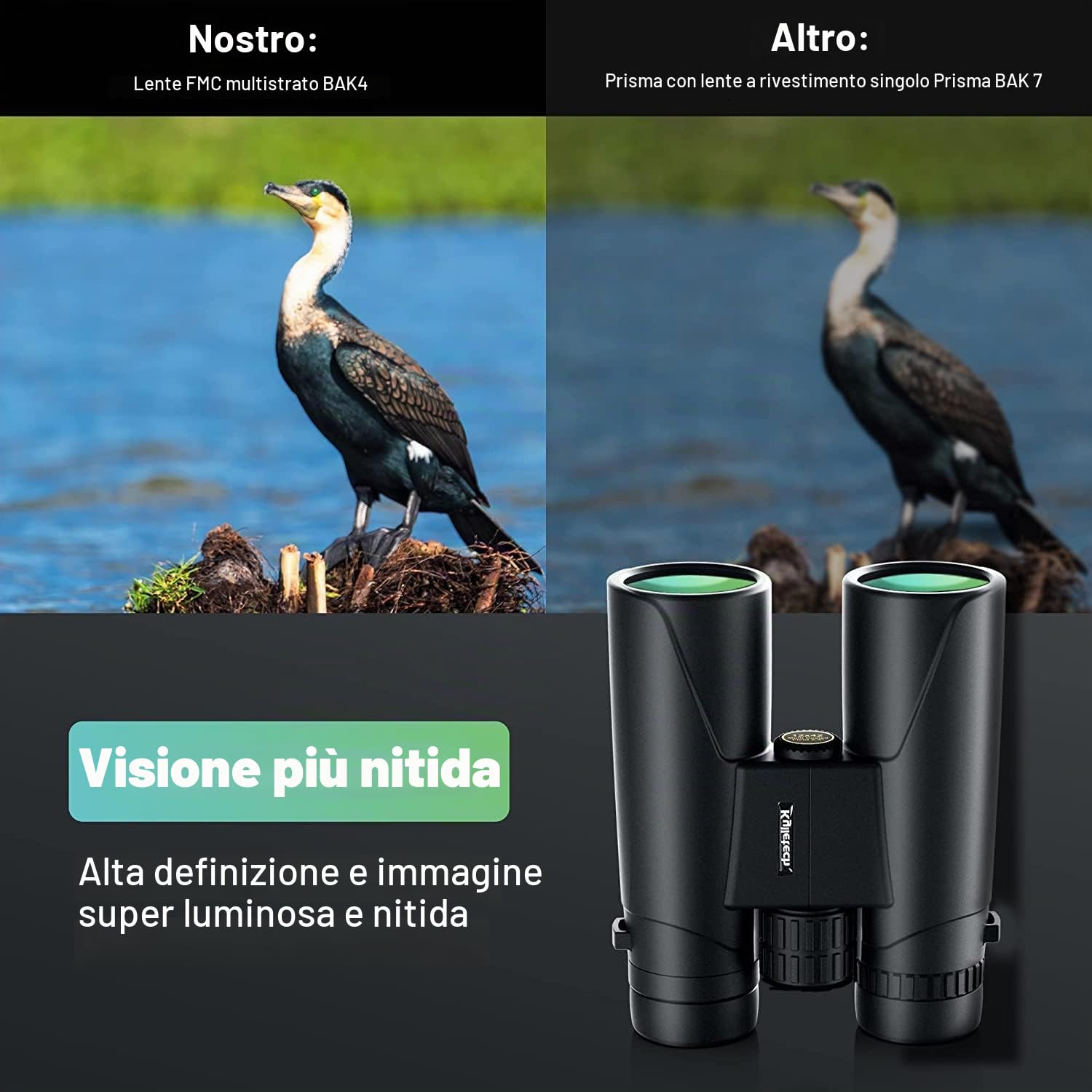 Kylietech Binocolo Professionale Alto Ingrandimento - Prisma BaK-4 e Lente FMC, Impermeabile, Messa a Fuoco Veloce, 12x42 Binocolo con Adattatore Telefonico per Birdwatching, Escursionismo, Caccia