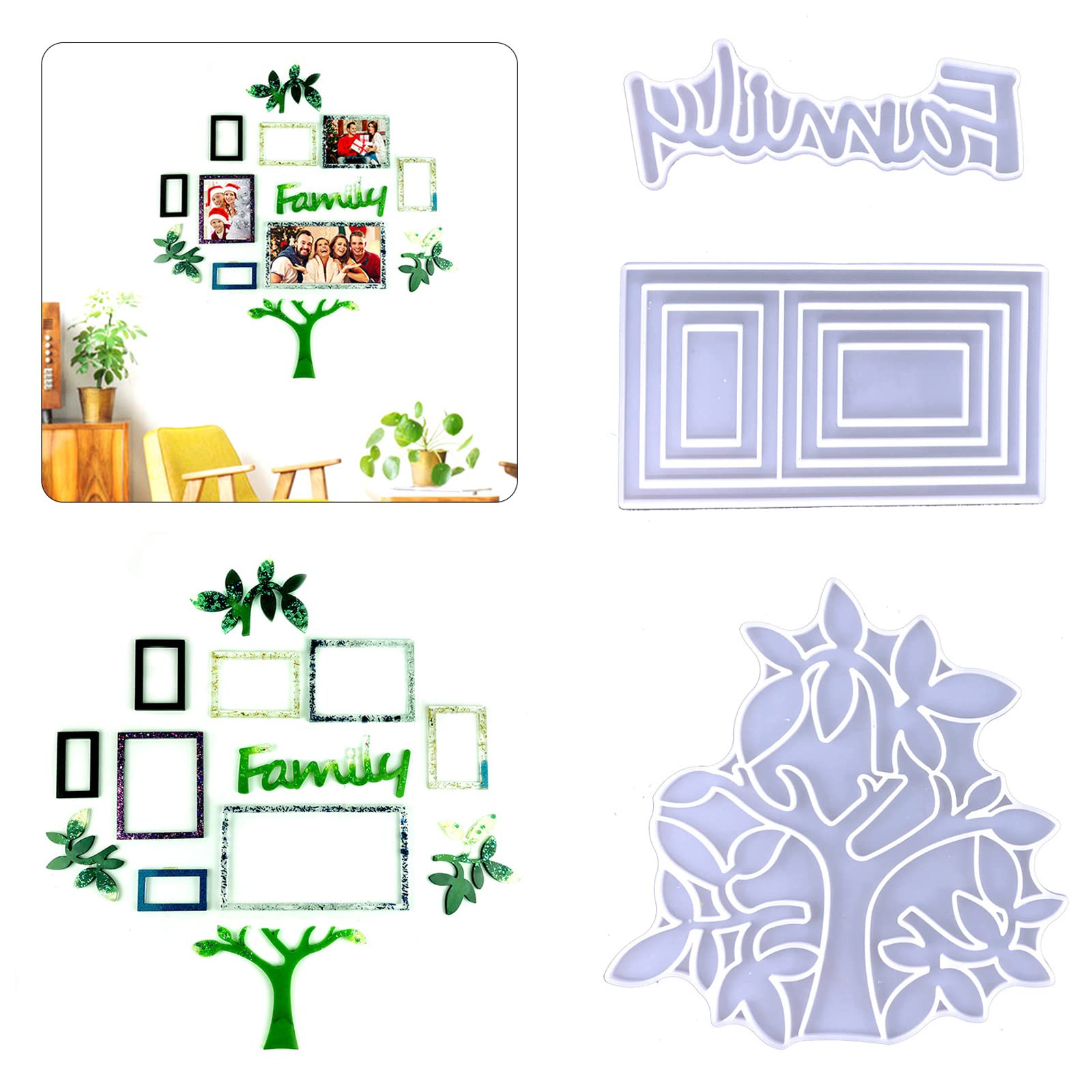 Playing Mold Photo Frame Resin Molds Silicone,3Pcs Big tree shaped family photo frame Silicone Epoxy Molds for DIY Wall Living Room Desktop Decoration Pendant Wall Hanging Wall Stickers Decoration