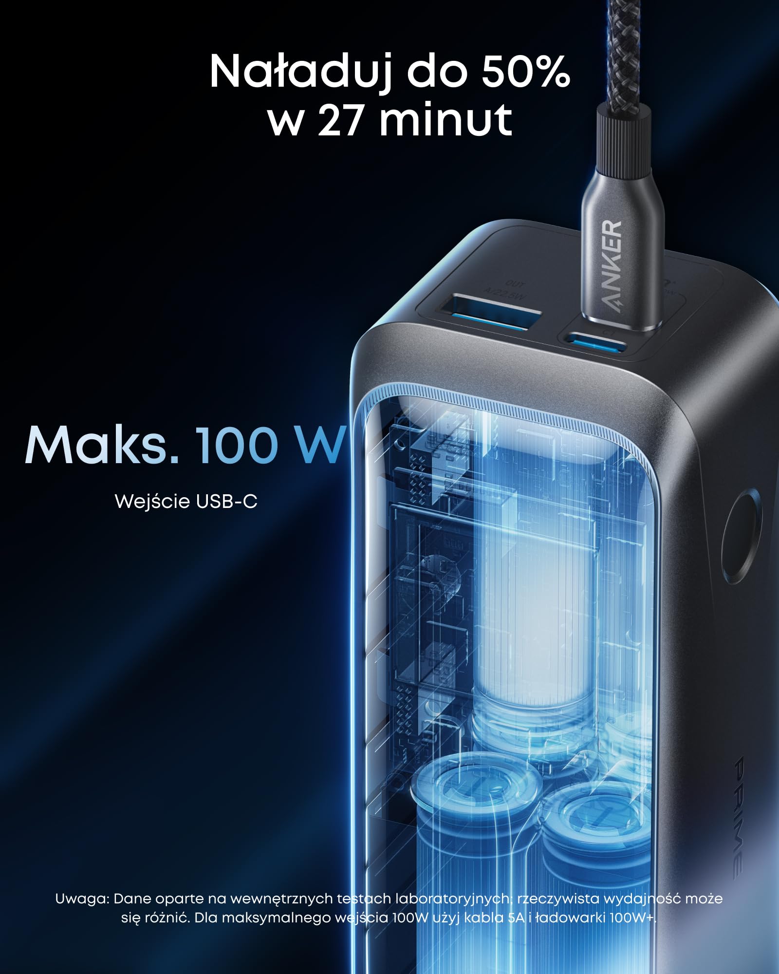 Anker Prime powerbank, 20100 mAh, 220 W, 3 porty, ładowanie dwukierunkowe | dopuszczony do transportu lotniczego, sterowanie przez aplikację, do MacBook, iPhone z serii 17/16/15. (bez bazy ładującej)