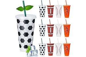 12Pcs Sports Themed Party Decorations Cups 24oz Sports Plastic Tumbler With Lid And Straw