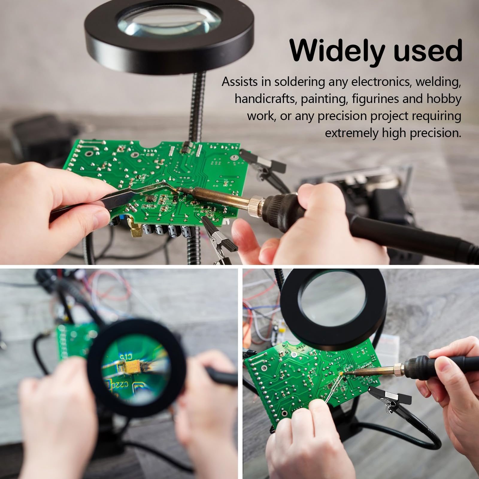 Saldatura Terza Mano, Magnetico Stazione Saldante con 4 Bracci Flessibili Lente d'Ingrandimento a LED 6X e Braccio di Supporto Meccanico per Riparazione PCB Lavori di Saldatura Modellismo
