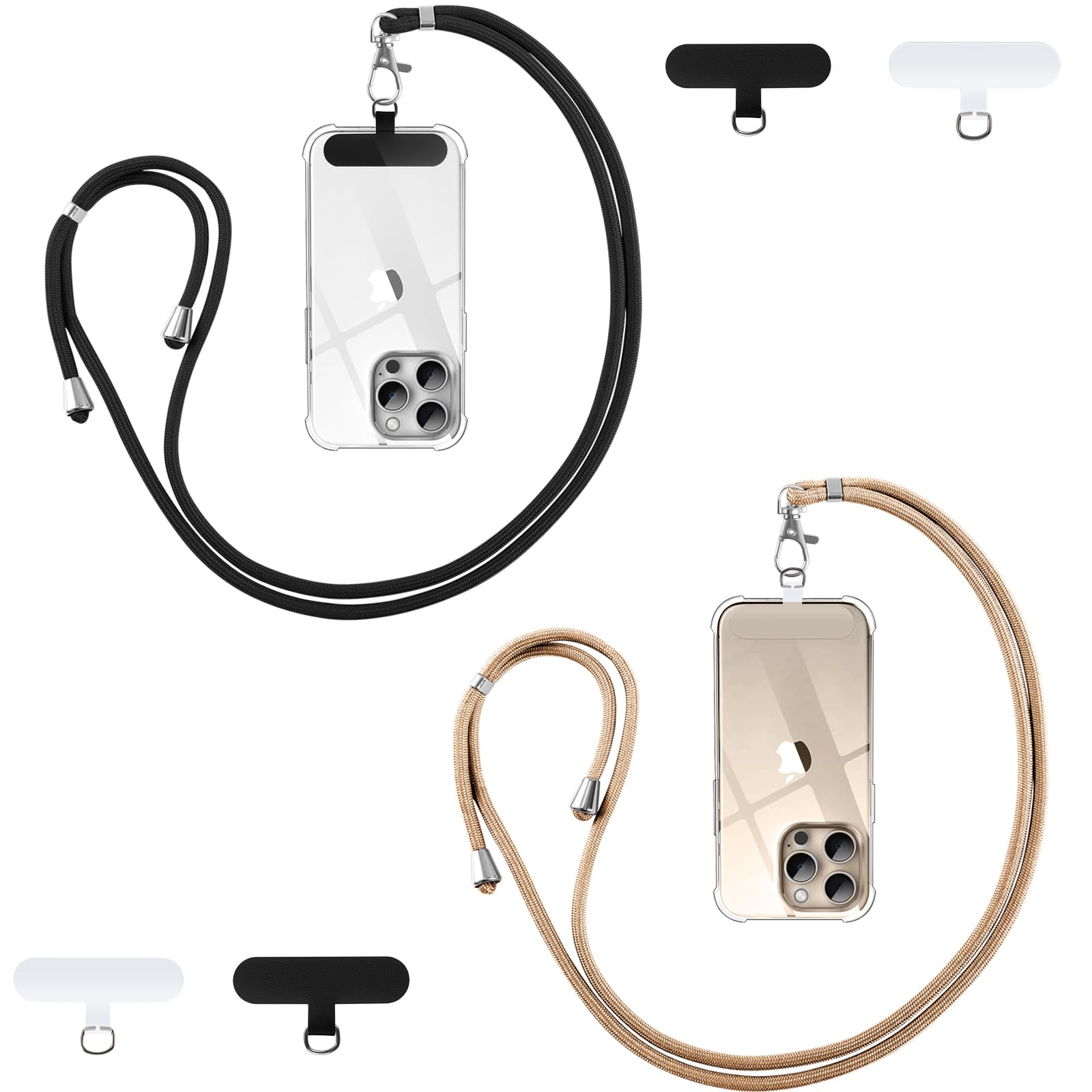 Cordino Telefono Universale 2 Pezzi – Tracolla Regolabile Per Cellulare Con Patch Adesive, Per Mani Libere (Nero + Oro Rosa)