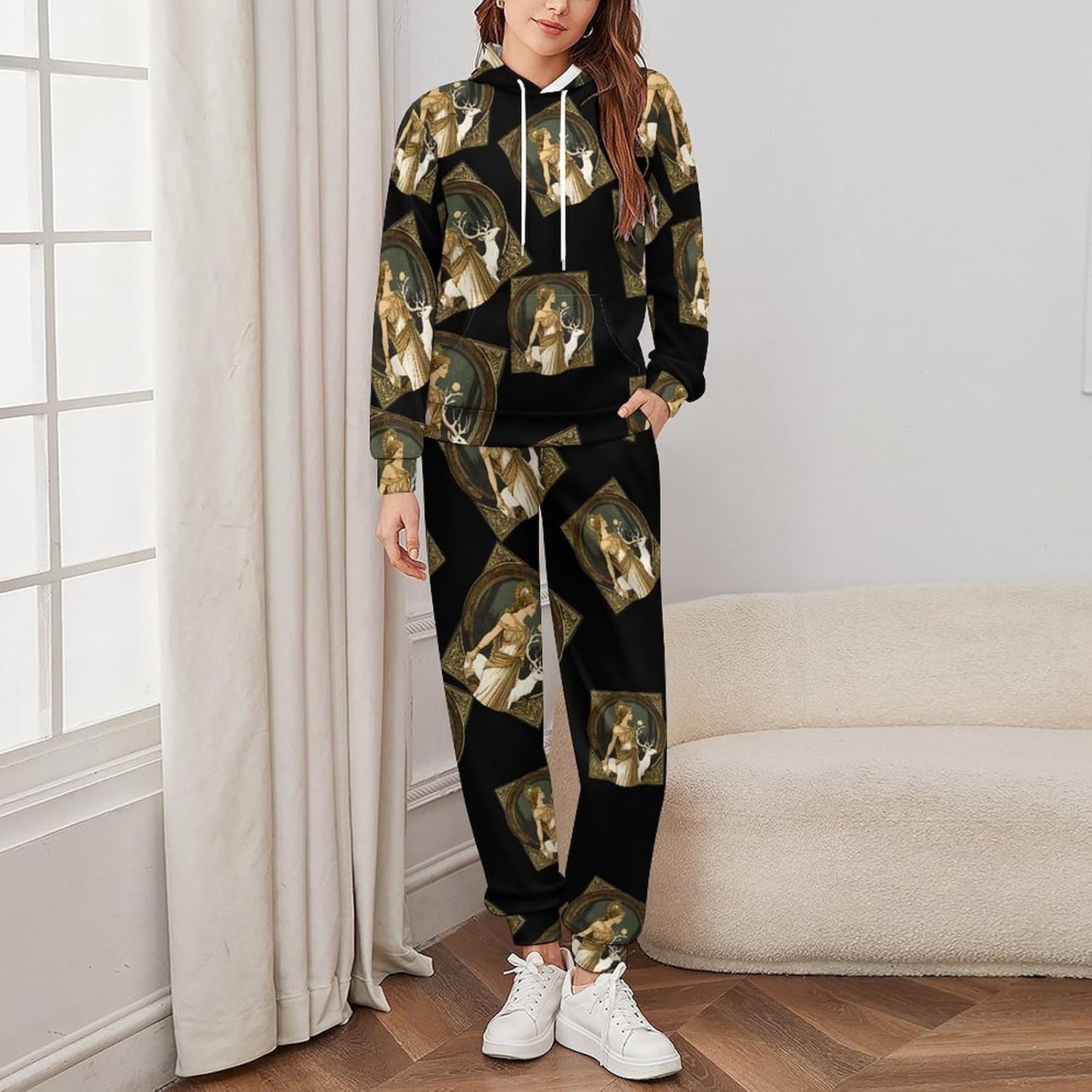 Artemis Goddess Greek Mythology Sweatshirts for Men Two Piece Casual Hoodie Tracksuit Jogger Pants