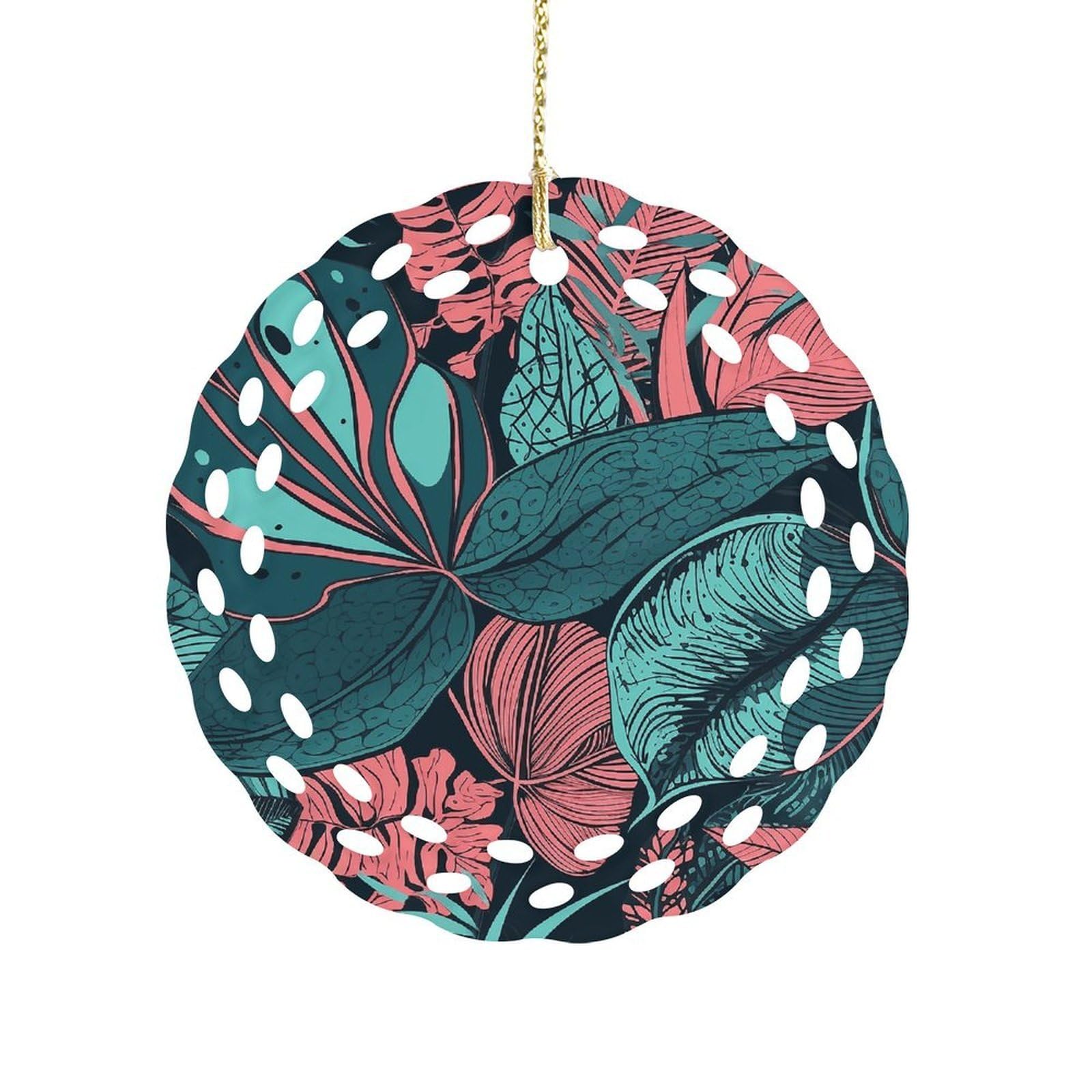 Btcowzrv Style Hand Drawn Tropical Leaves Ceramic Ornament,Round Ornaments With Hole Easy To Hang,Hanging Ornament For Wedding Party Home Window Garden Christmas Day Decor