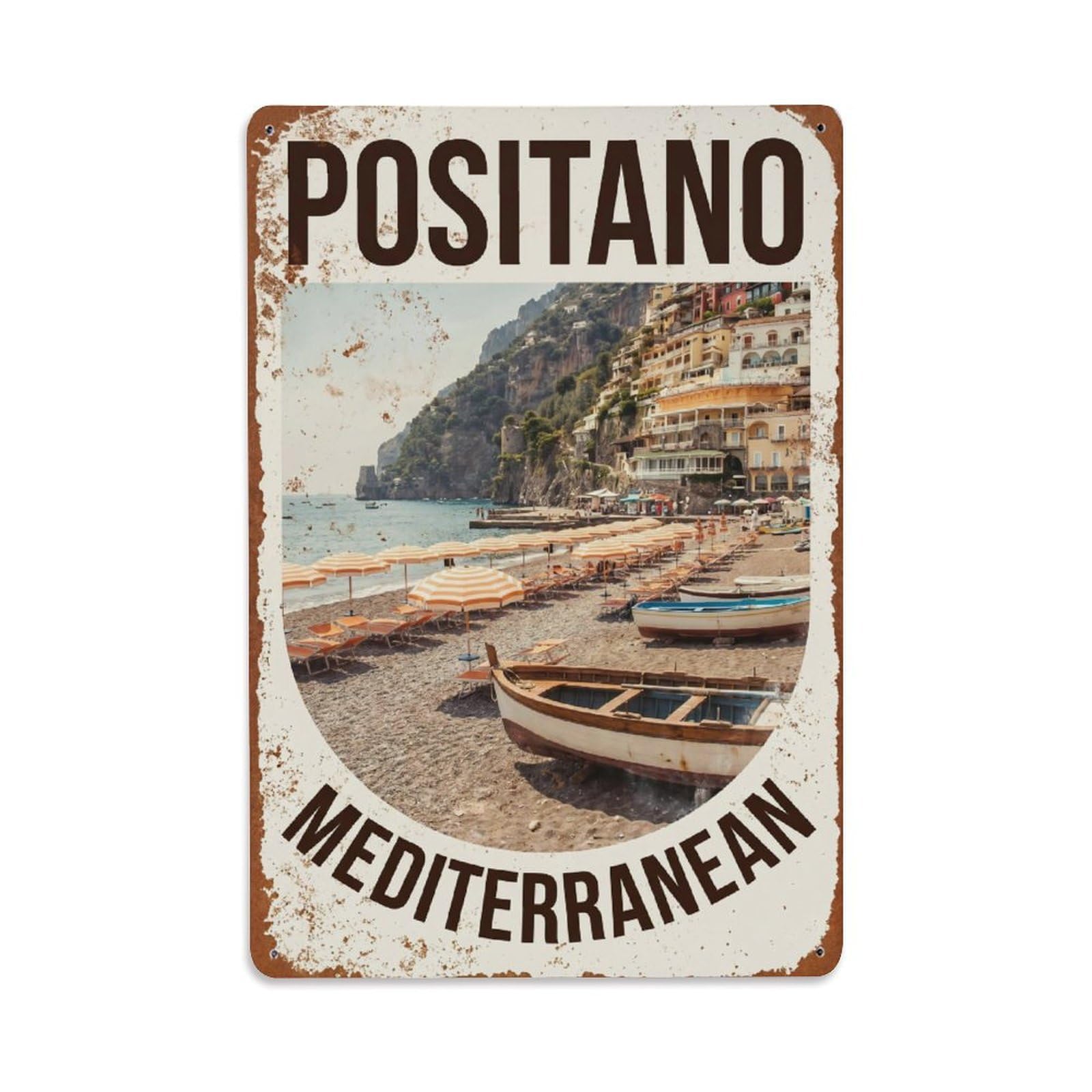 Vintage Travel Positano Italy Peace Metal Tin Sign