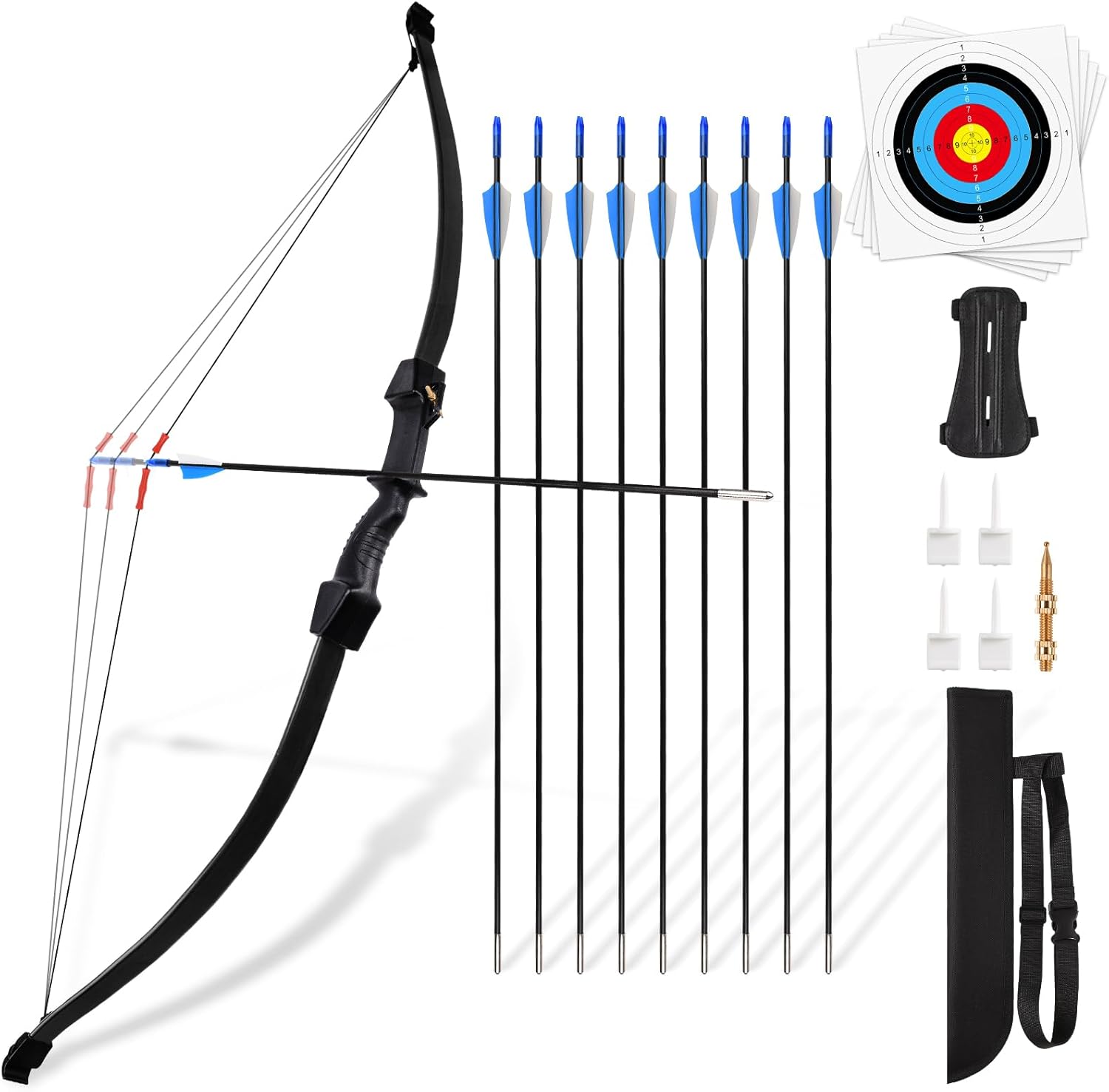 45" Bow and Arrow Set for Kids 8-12 & Teens, Youth Archery Set - Beginner Longbow Toy for Indoor & Outdoor Practice - Ideal Gift for Birthday, Christmas, Halloween Black