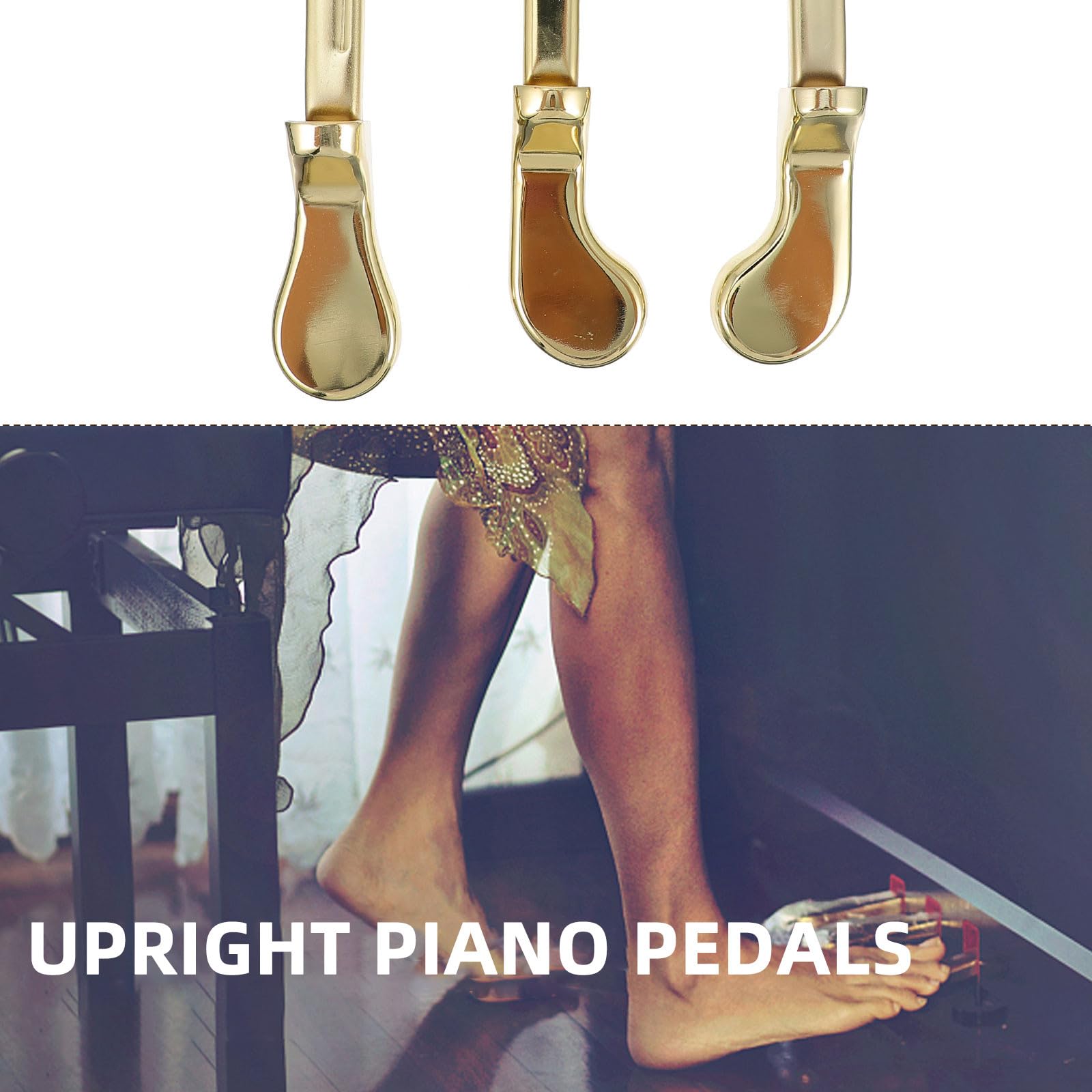 ULTECHNOVO Pedali per Pianoforte Verticale Resistenti in Metallo Dorato Set da 3 Accessori Durevoli per Pianoforti per Casa, Negozi Musicali e Palchi