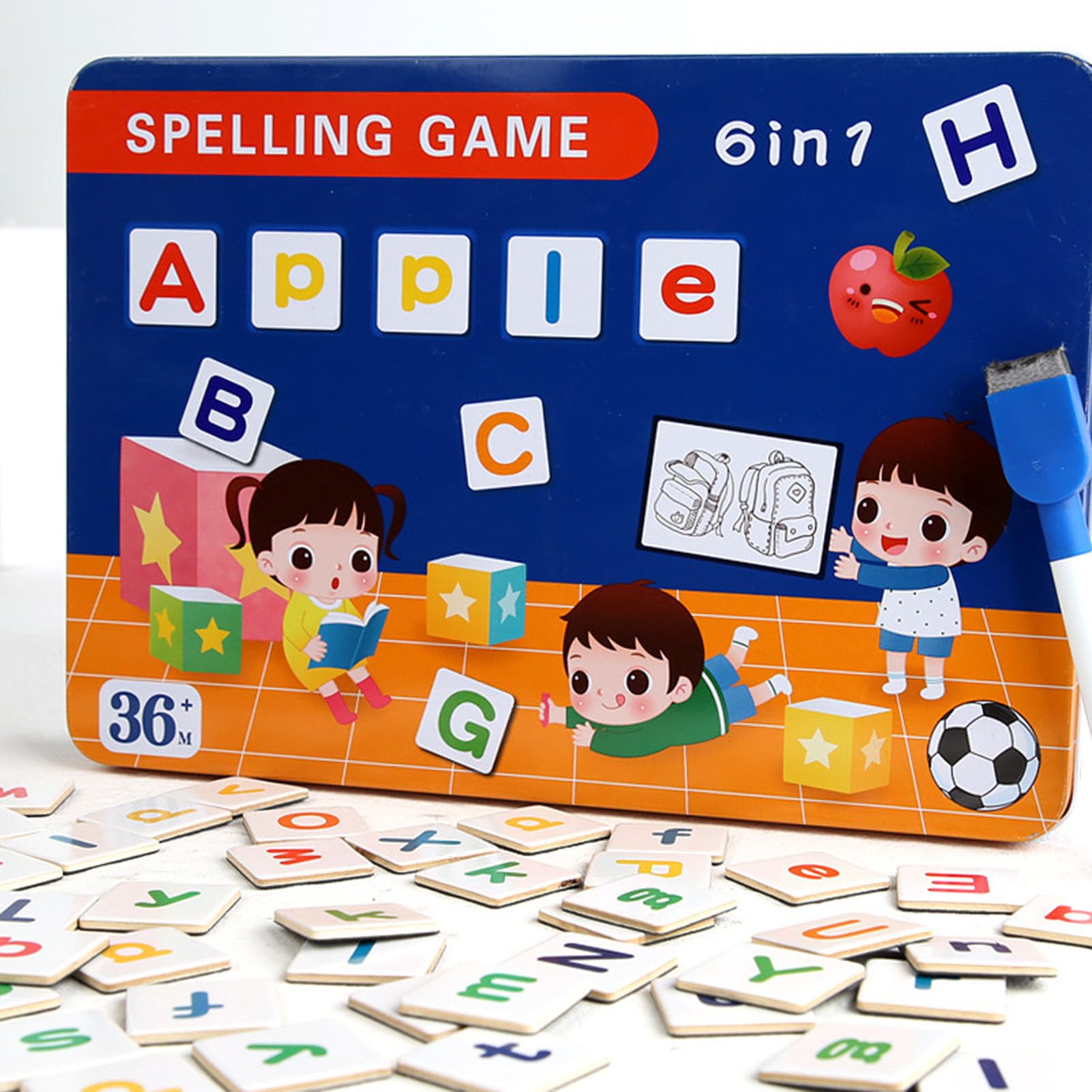 6-in-1-Buchstaben-Spielbrett zur Rechtschreibung, Magnetisches Alphabet-Zuordnungspuzzle