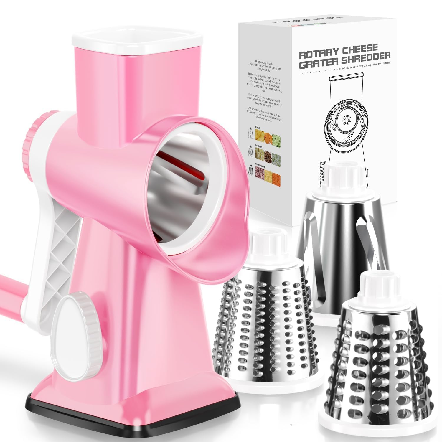 KEOUKE Rotary Cheese Grater, Hand Crank Shredder Slicer