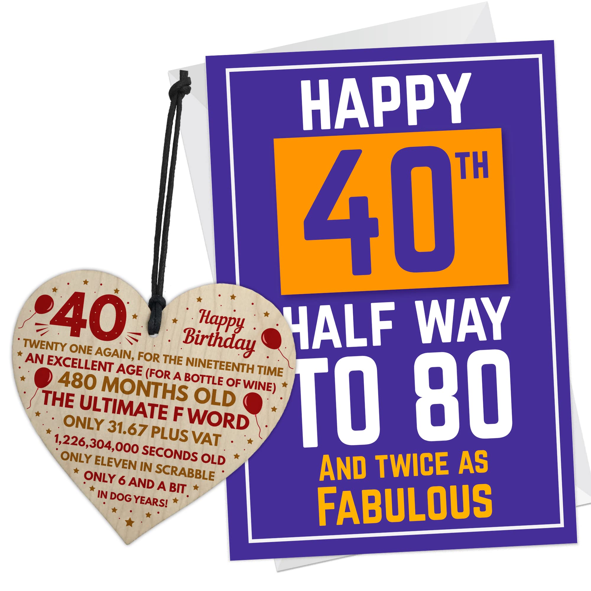 RED OCEAN Funny 40th Birthday Gifts For Men Women Wood Heart And Card Funny 40th Birthday Cards For Him Her Mum Dad Nan Grandad Friend Turning 40 Gift