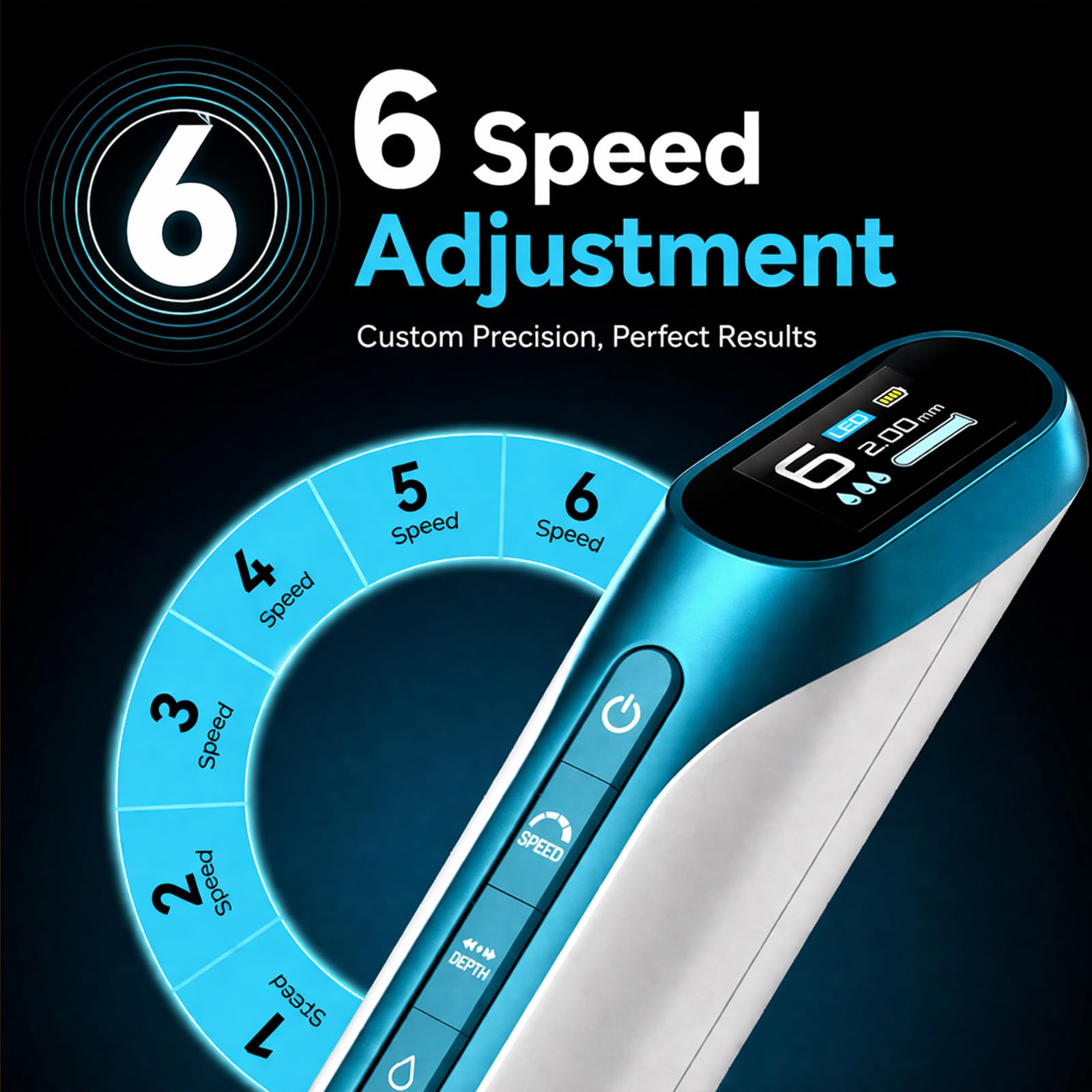 Dr. pen H6 Lápiz de Microneedling Inalámbrico, Dispositivo con Infusión de Sérum y Control Inteligente, Pantalla LED, 6 Velocidades y Profundidad Ajustable 0–2,0 mm, Cuidado Facial Casa o Salón, Azul