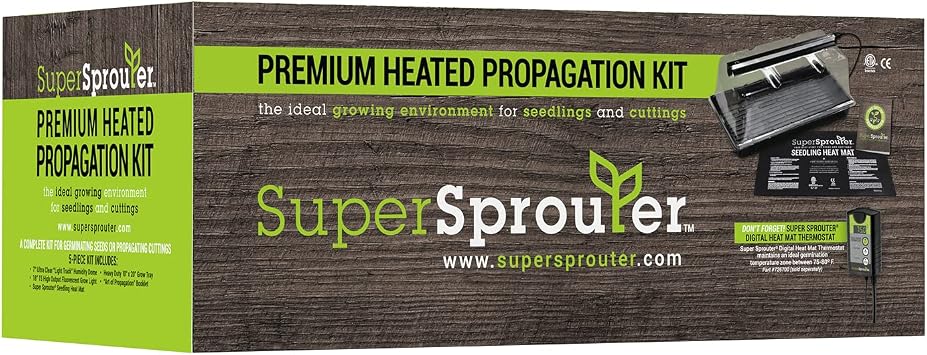 Super Sprouter Premium Heated Propagation Kit for Starting Seeds or Cuttings, Includes Heat Mat, Tray, Grow Light, and More