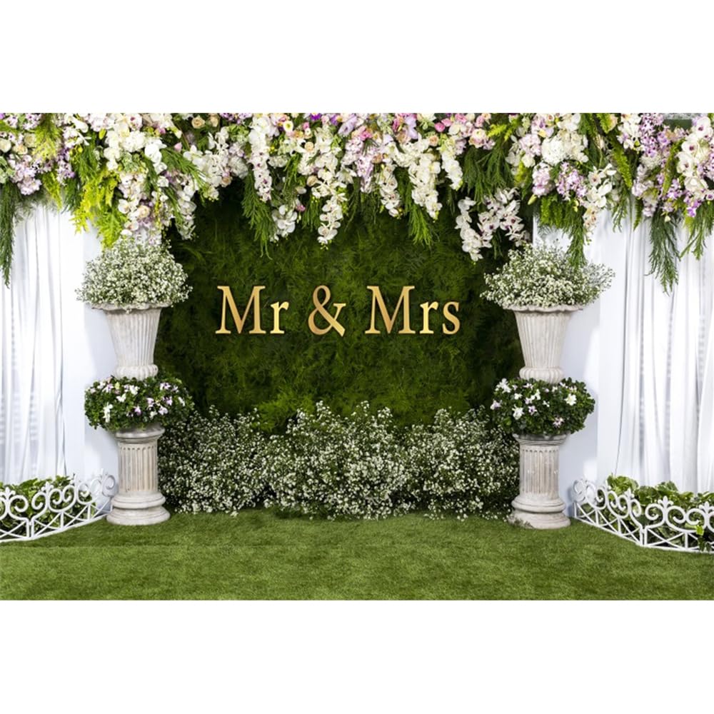 Hochzeitsbogen Blumenhintergrund 3 x 2,4 m Blume Hochzeit Mr to Mrs Verlobungshintergrund Hochzeit Braut und Bräutigam Zeremonie Jahrestag Fotografie Hintergrund Brautdusche Fotoautomaten
