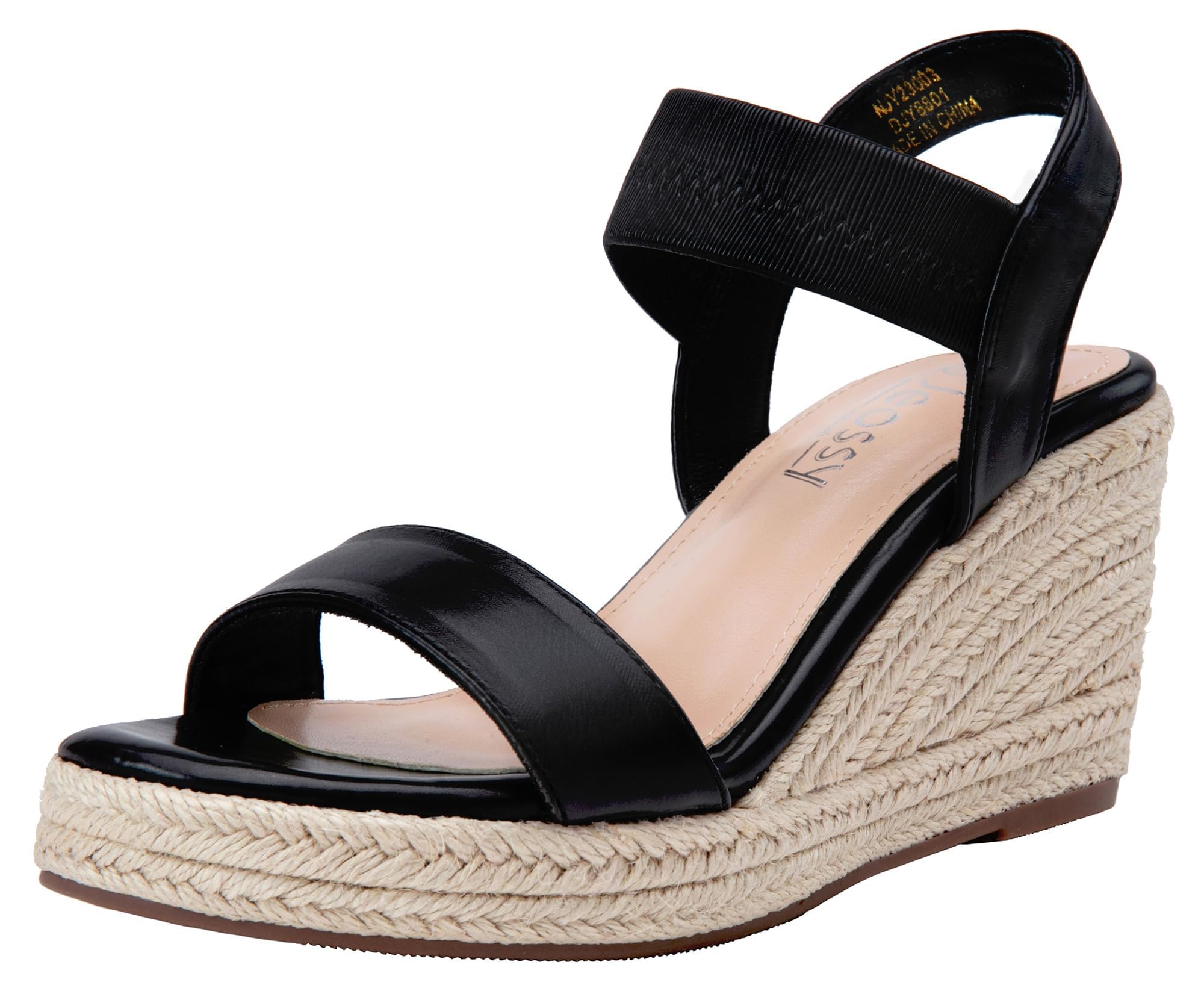 Jeossy Women's Espadrille Wedge Platform Sandals with Ankle Strap | 3.5 inch wedge heel,elastic strap,open toe,espadrilles braided,arch support,non slip,casual dressy,summer beach