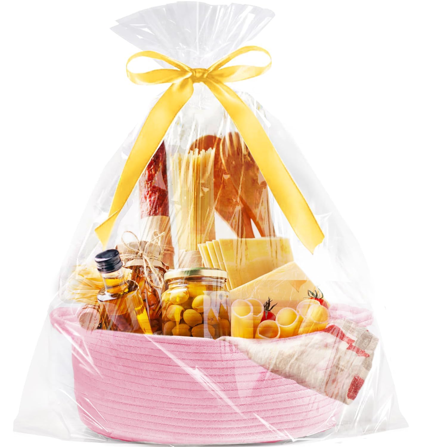 Amrocky Small Woven Basket with Gift Bags and Ribbons, Empty Baby Gift Baskets for Kids Women Men Nursery Storage - Image 3