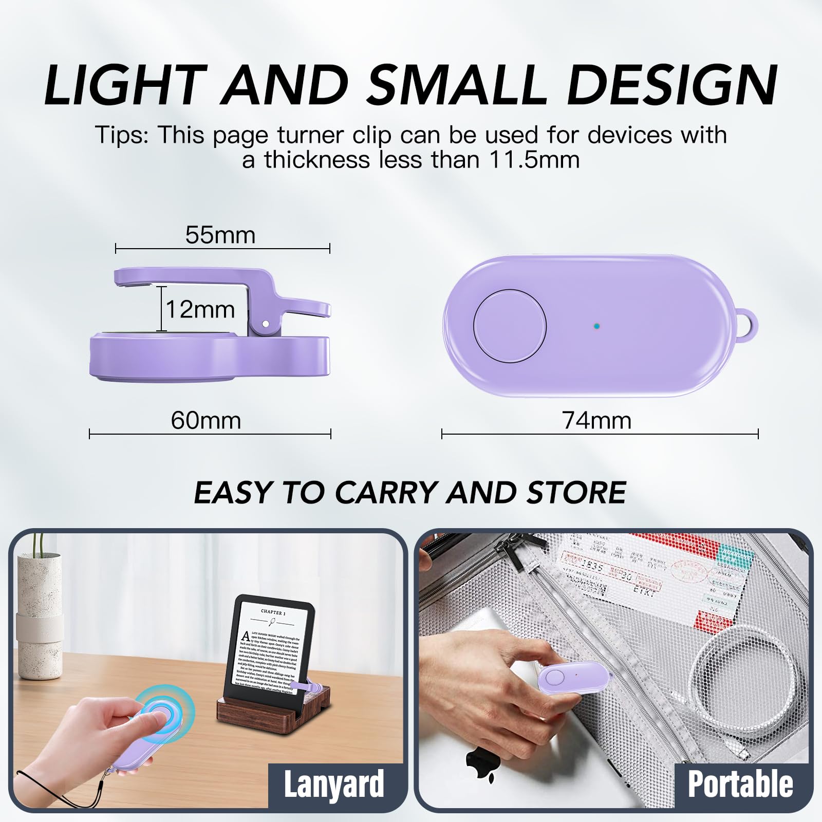 Telecomando per girare pagine per Kindle Paperwhite Oasis Kobo eReader, Kindle Clicker Page Turner, accessori per iPhone, iPad, tablet Android, lettura romanzi, registrazione video della fotocamera e
