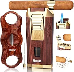 Isqueiro De Maçarico 4 Em 1, Com Conjunto De Cortador De Charuto Em V, Furador De Charuto Integrado, Suporte De Charuto E Intensificador De Tiragem, Acessórios Para Charutos, Presentes Para H