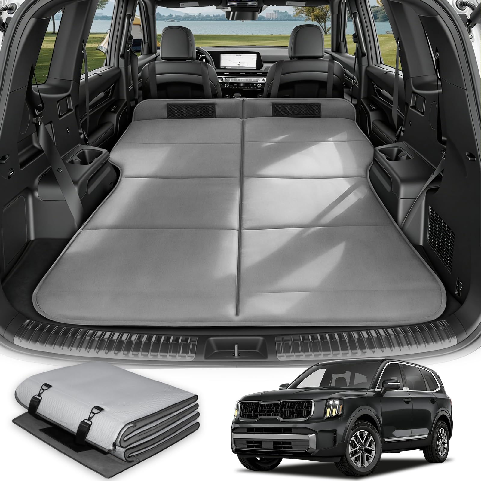 Car Bed for Kia Telluride, Foldable Non Inflatable Soft Foam Camping Mattress, Thickened Portable SUV Trunk Sleeping Pad, Air Mattress Upgrade for Family Camping Essentials, Gifts for Car Guys