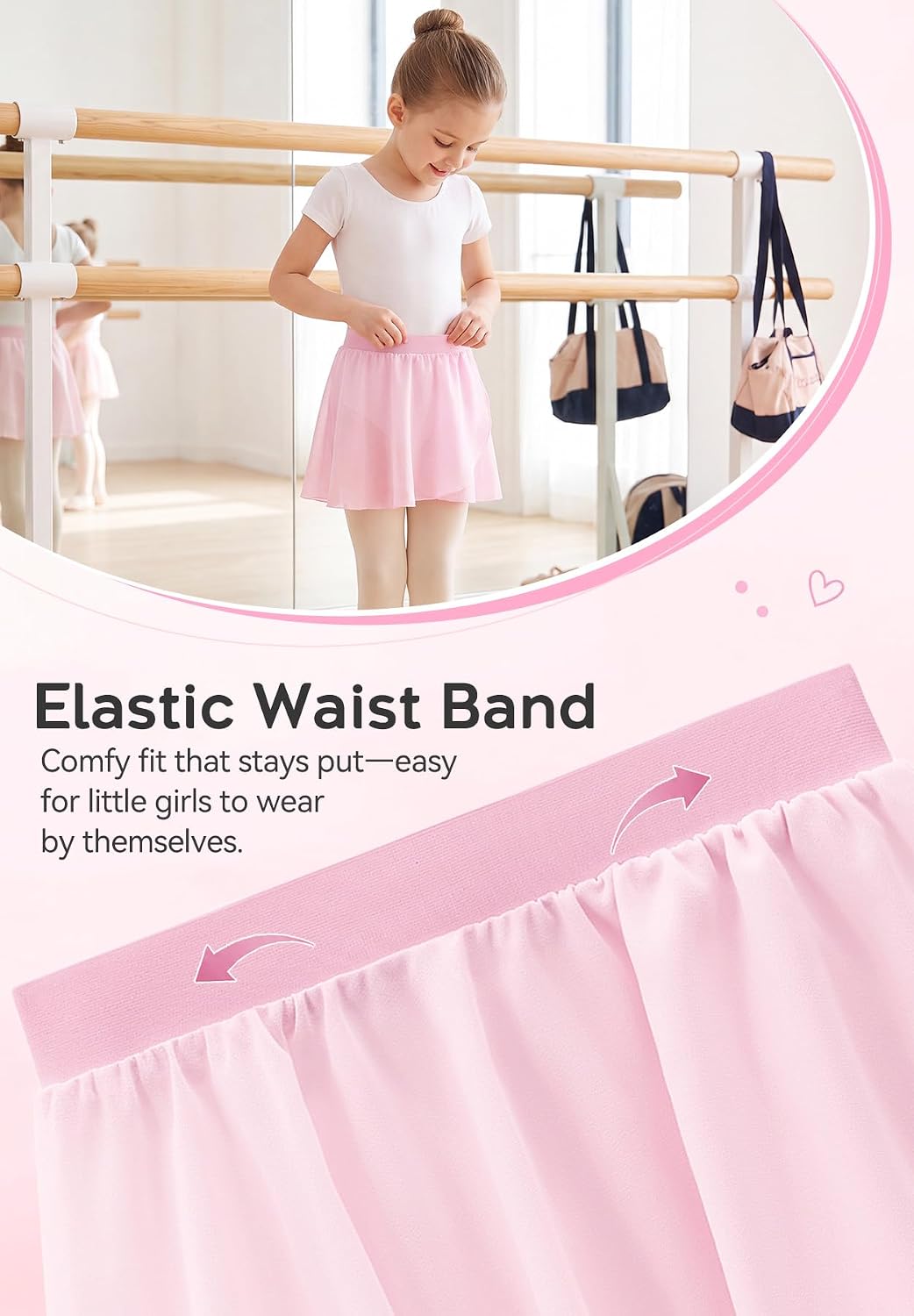 Zando 2 Pack Ballet Skirt for Girls and Toddlers Chiffon Wrap Elastic Waist