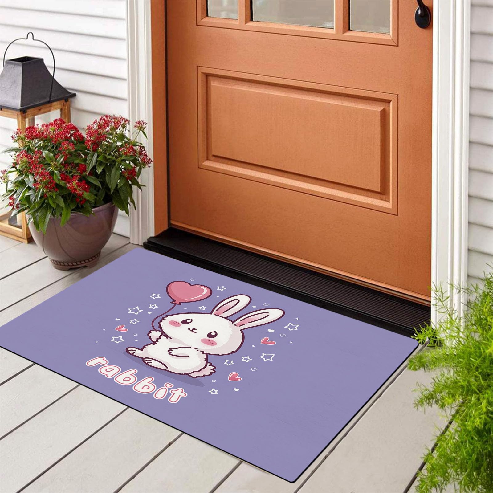 Tapis de intérieur antidérapant 80x120cm contre les glissades et la saleté avec motif lapin