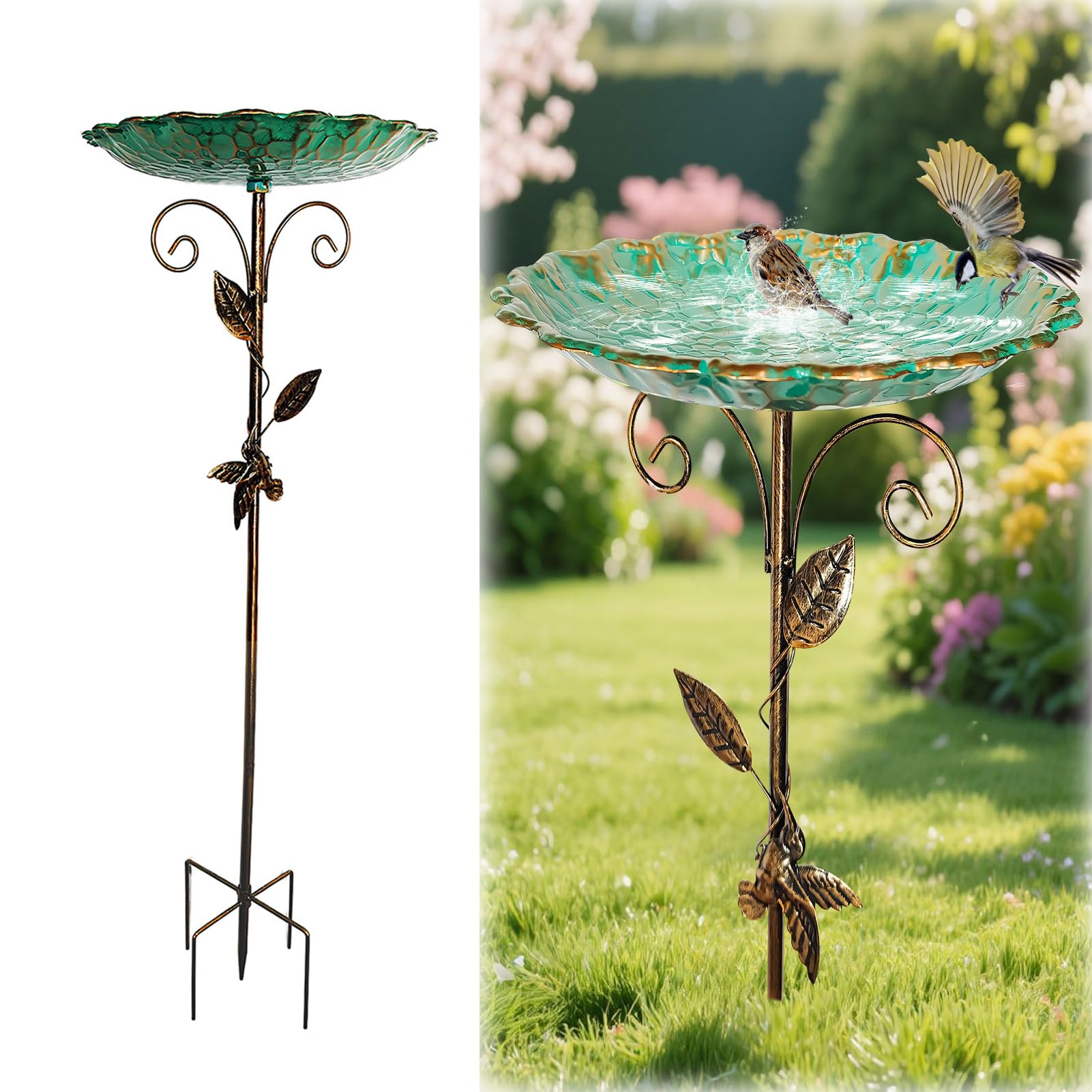 Mangeoire et bain d'oiseaux grand format en métal : décoration extérieure durable de 77 cm