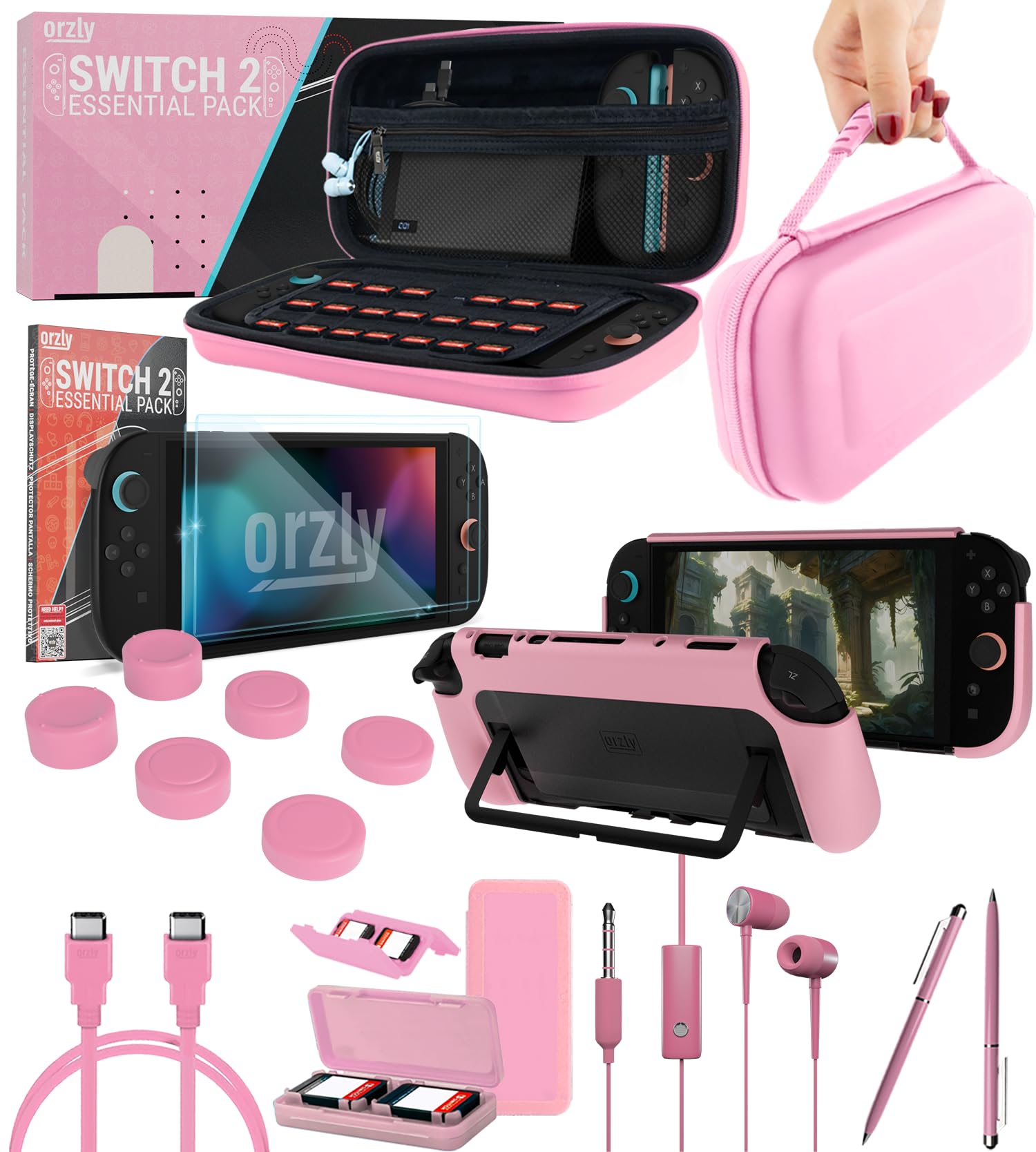Pack Accessoires Switch 2 – Étui Protection + Protecteurs d’Écran Switch 2 (2025) USB-C Charge Câble Carte Jeux Holder Grip Confort Écouteurs Edition Coffret Cadeau