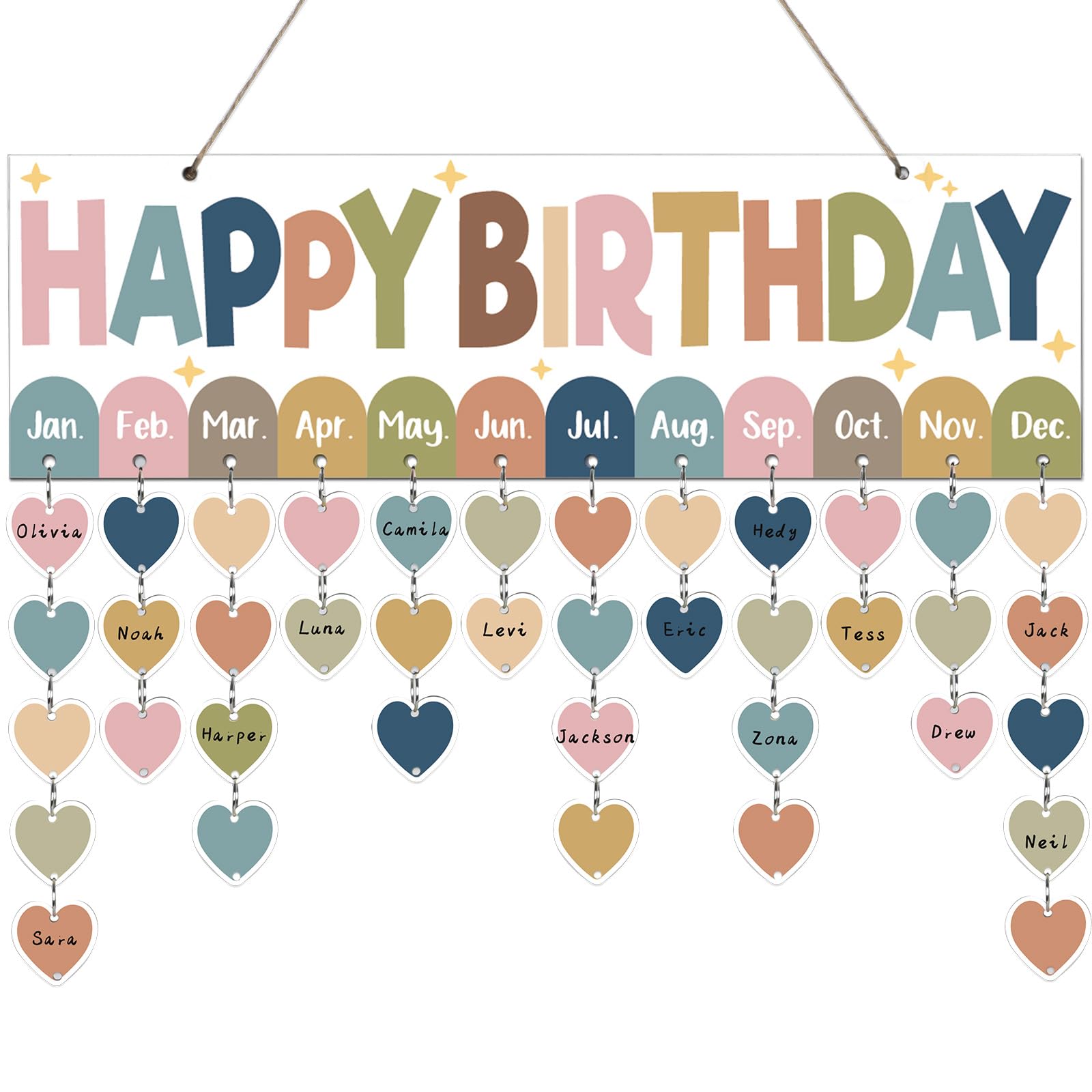 boho colorful birthday reminder calendar wall hanging decor16x5in diy birthday tracker calendar board with 110pcs wood tag birthday sign reminder plaque for office classroom bulletin board family