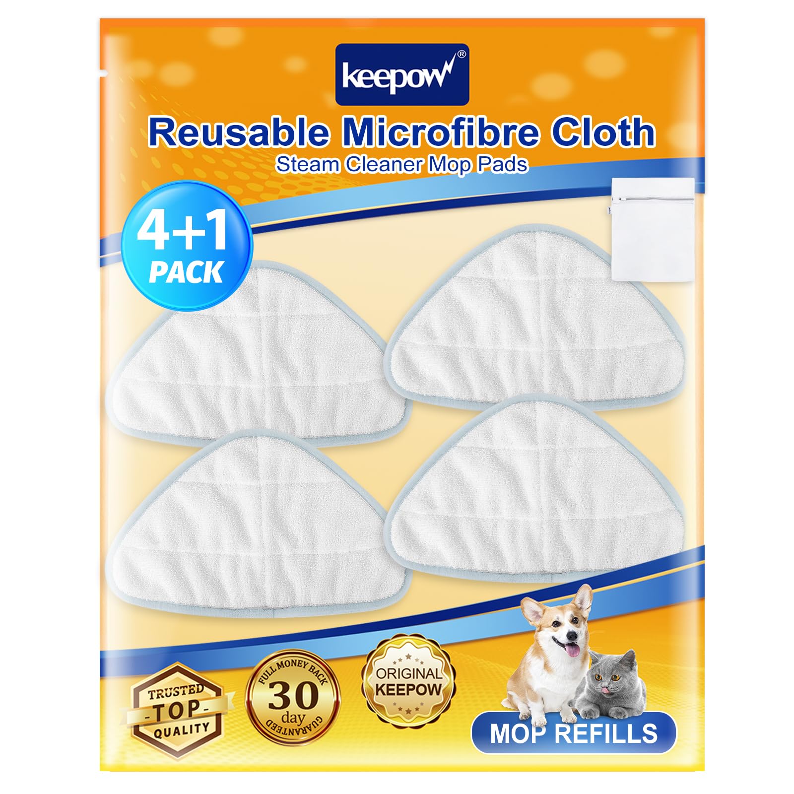 KEEPOW 4 Pack Steam Mop Pads for H2O HD Steam Cleaner Microfibre Cloth, Reusable Steam Cleaner Pads Replacement for H20 HD Steam Mop