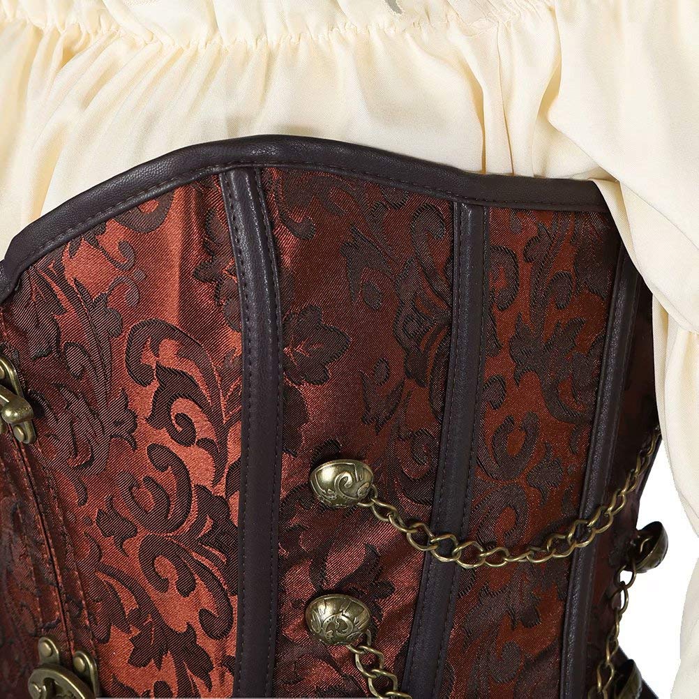 Josamogre Steampunk Korsett Unterbrust Kleid Corsage Corsagenkleid korsettkleid Damen Korsage sexy top Set Gothic Pirat Frauen