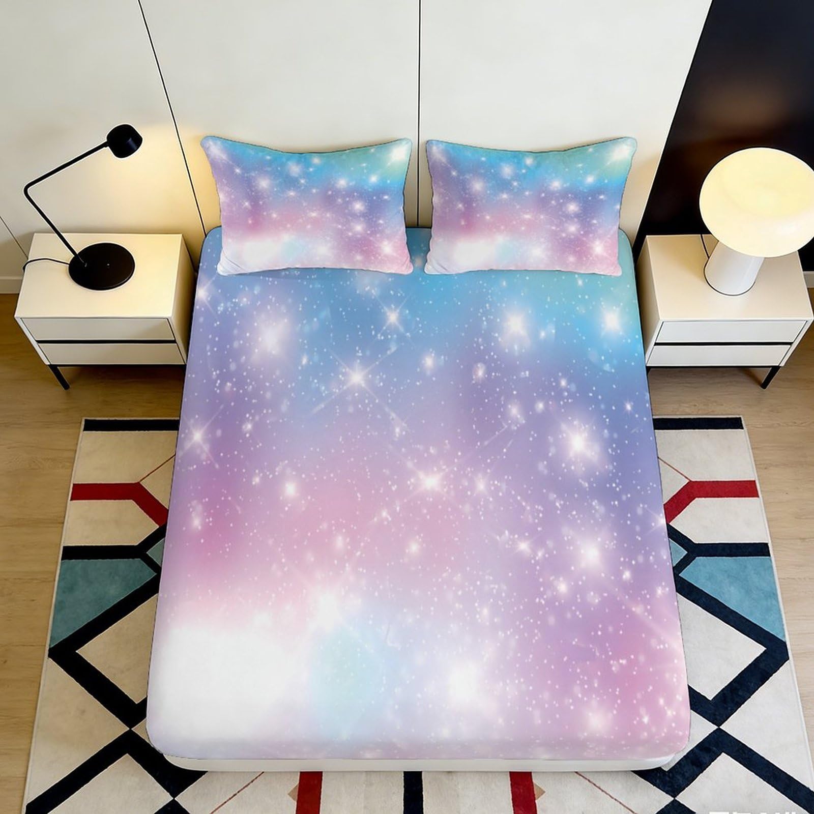 3D Printed Galaxy Starry Sky Fitted Sheet Microfiber Soft Pastel Cosmic Nebula Mattress Cover Bedroom Decor 90x200x25cm