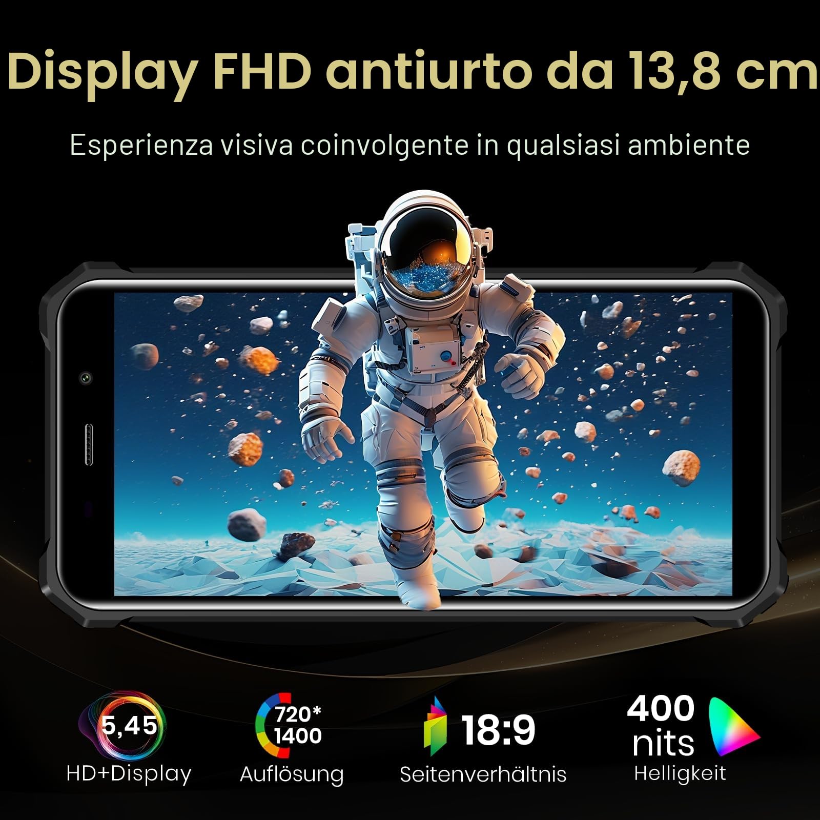 FOSSiBOT F101P 10600mAh Rugged smartphone, 123 dB Altoparlante Telefono indistruttibile, 5,45" schermo compatto cellulare, 7GB+64GB/1TB, 4G Dual SIM, IP68/IP69K telefono da lavoro(2026) | 123 dB