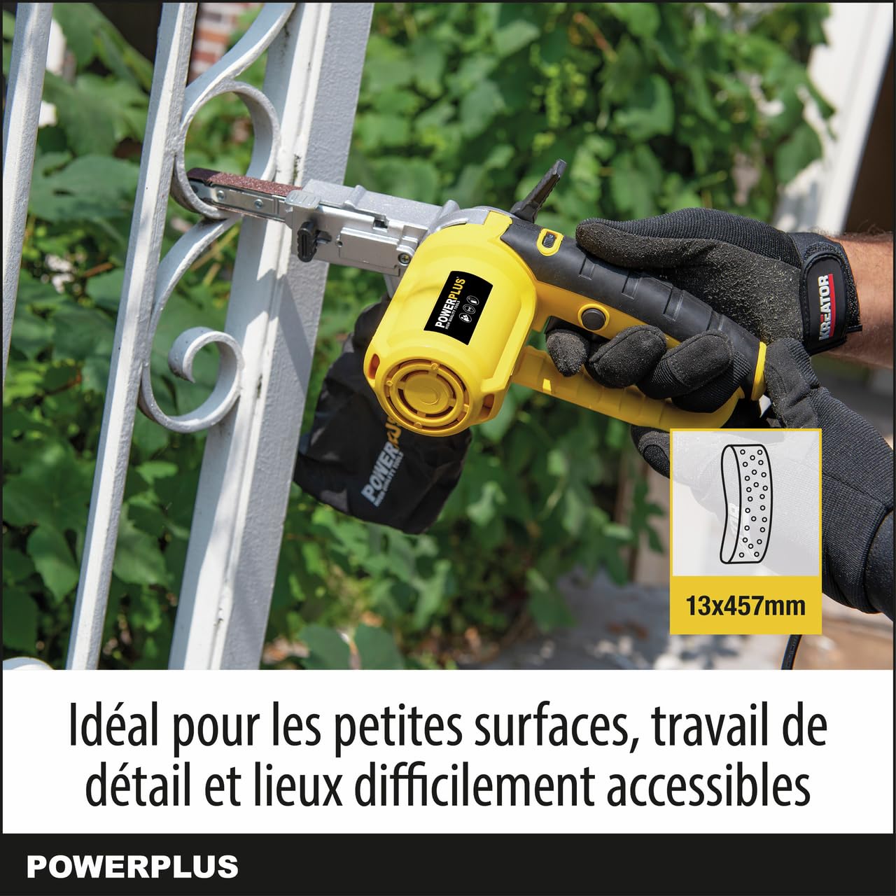 Powerplus Lime à Bande Électrique de 400 W POWX139 - Ponceuse à Bande Abrasive 457 x 13 mm - Vitesse Max. de 1700 min-1 - avec Coffret et 10 Accessoires