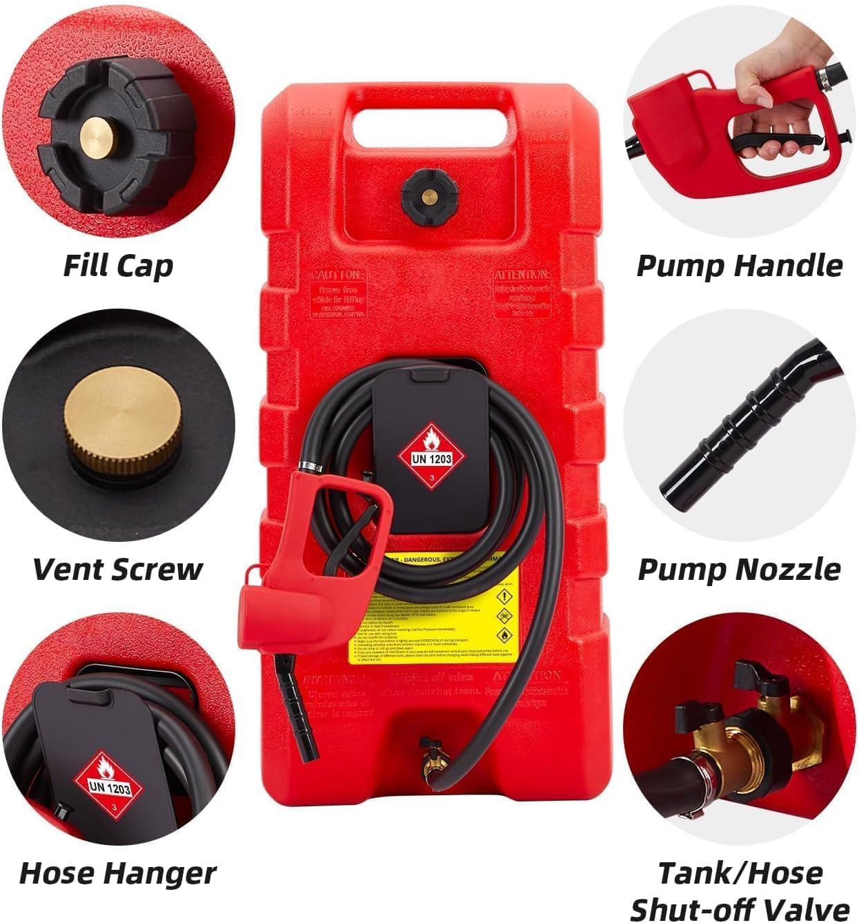 15 Gallon Gas Can with Hand Pump - Gas Caddy with10FT Hose,for Gasoline, Diesel, Kerosene, Water - Leak-Proof,Fuel Caddy Fits Cars, Trucks, Lawn Mowers, Atvs, Boats(2 Gal/Min Flow Rate)