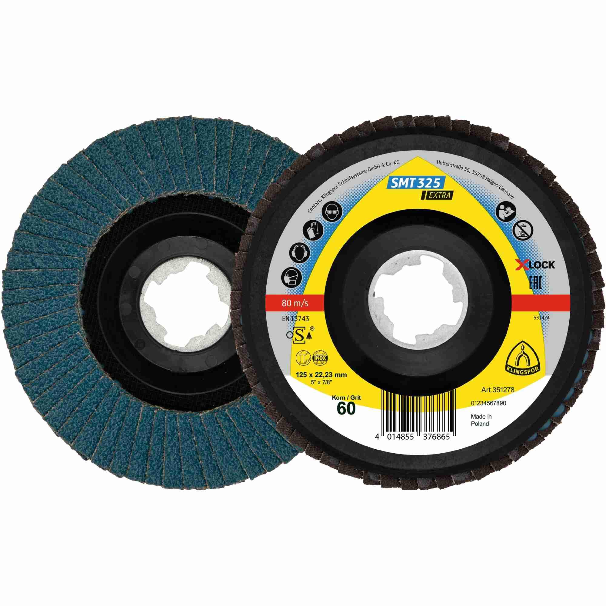Nouveauté ! Klingspor SMT 325 Lot de 10 Disques Meuleuse 125 Disques Abrasifs Extra 125 x 22,23 mm Grain 60 Droit